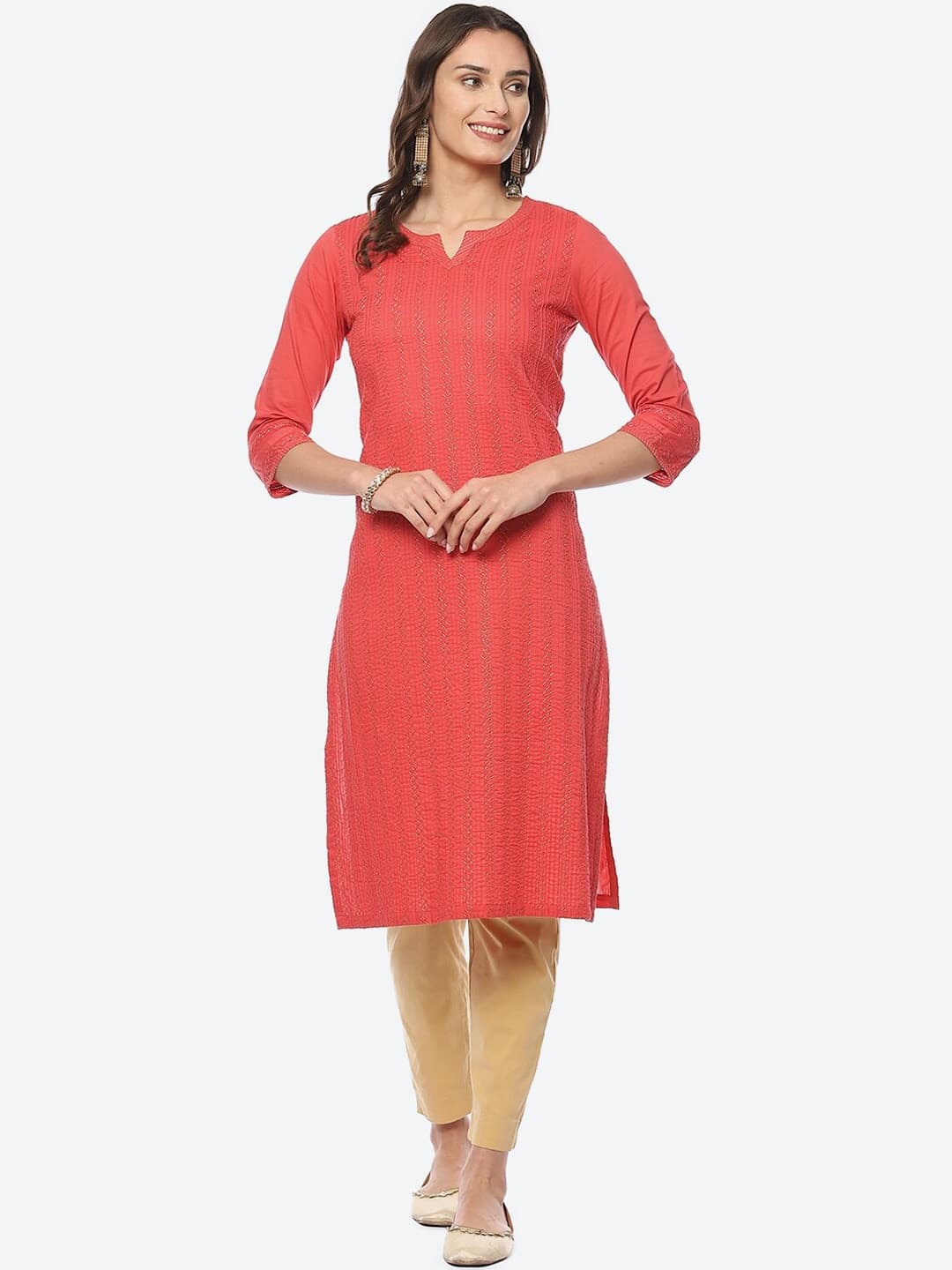 Biba Women Thread Work Pure Cotton Straight Republic Day Republic Day Kurta