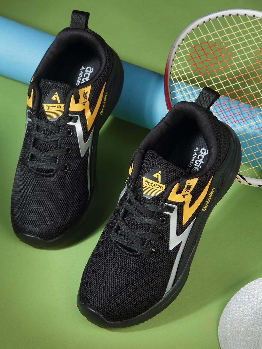 Action Kids Black Mesh Running Non-Marking Sports Shoes