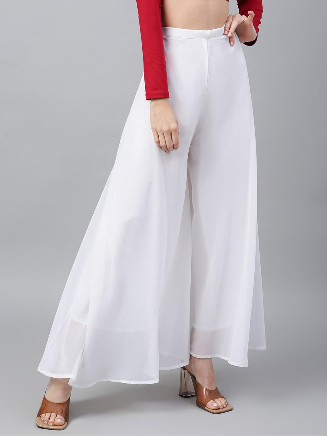 RATAN Women Georgette Flared Freesize Relaxed Fit Palazzo With Lining Pants