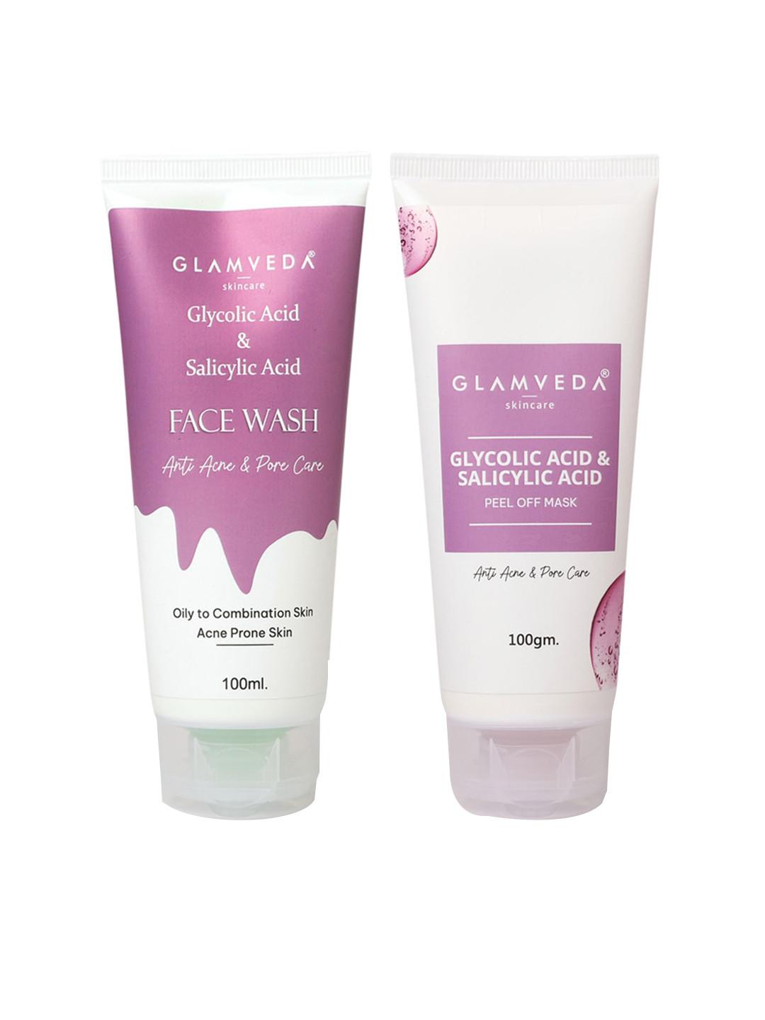 GLAMVEDA Glycolic & Salicylic Acid Face Wash & Peel-Off Mask Skincare Combo -100ml Each