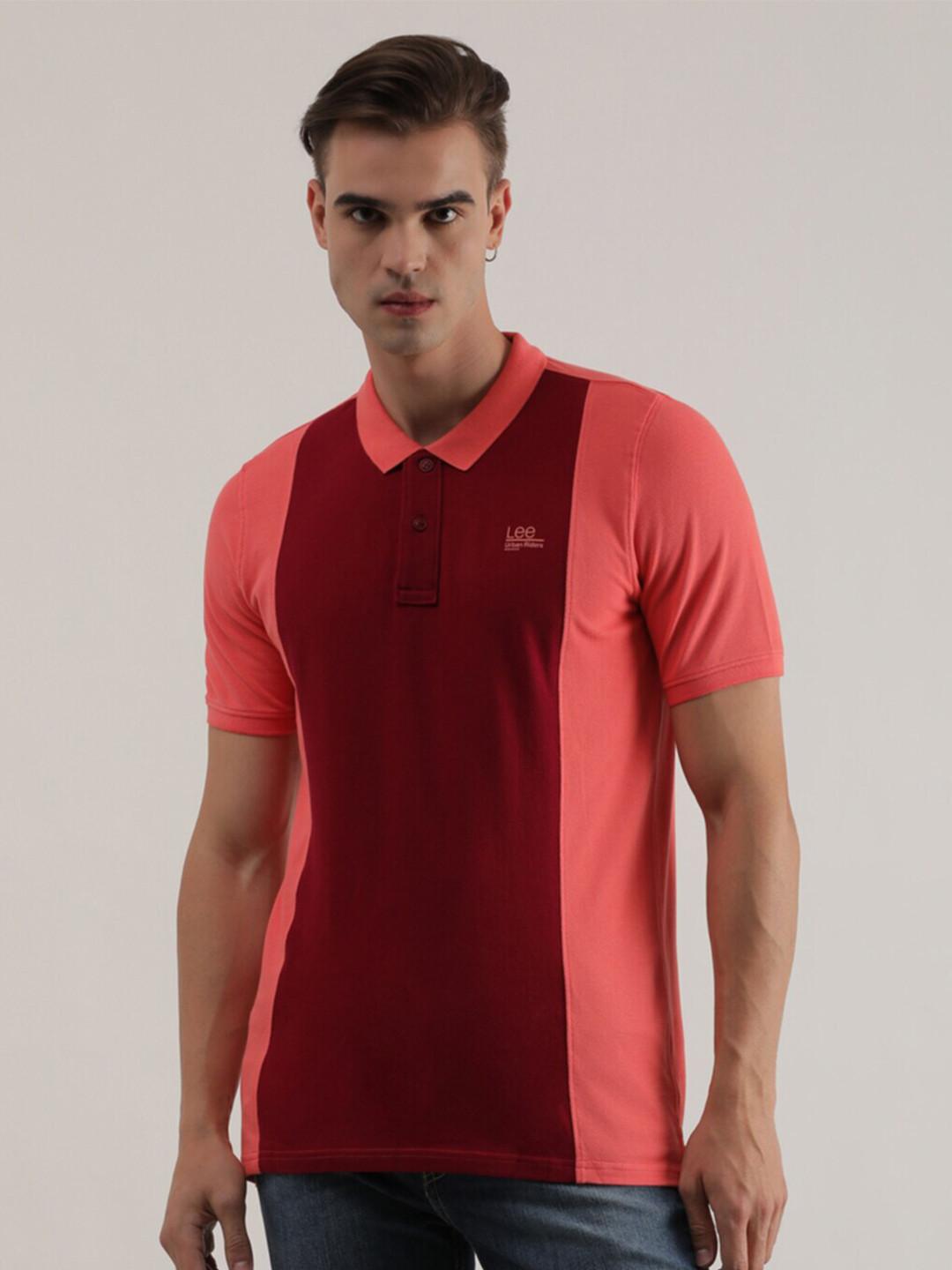 Lee Colourblocked Polo Collar Cotton Slim Fit T-shirt