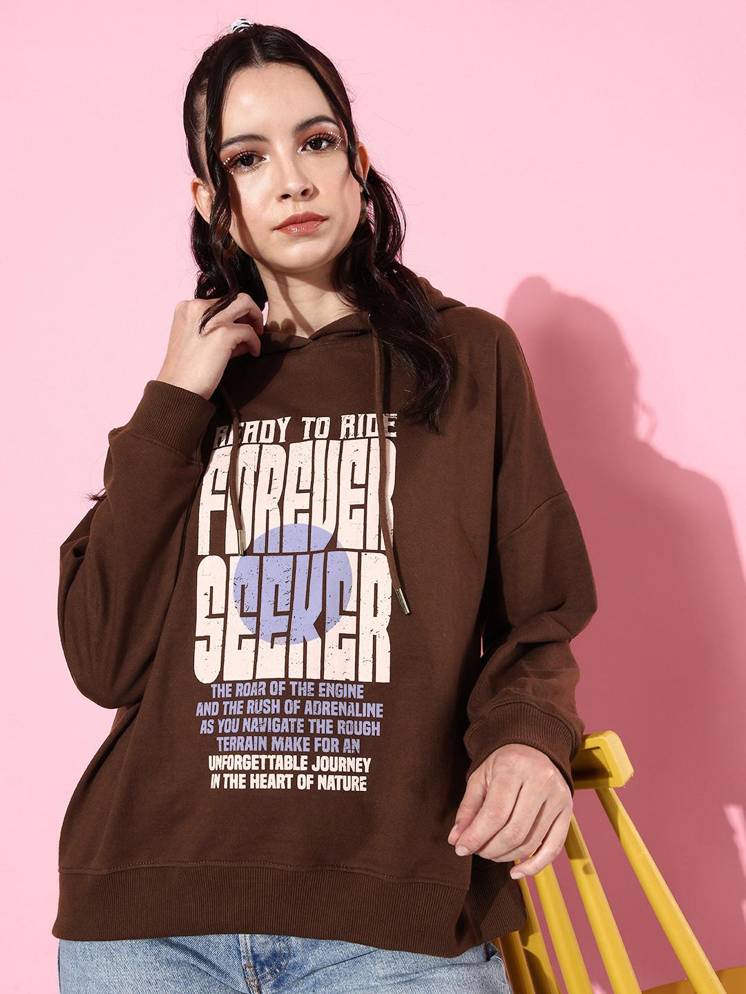 The Roadster Life Co. Coffee Brown Hooded Printed Hello Monsoon Hyper Graphics Sweatshirt