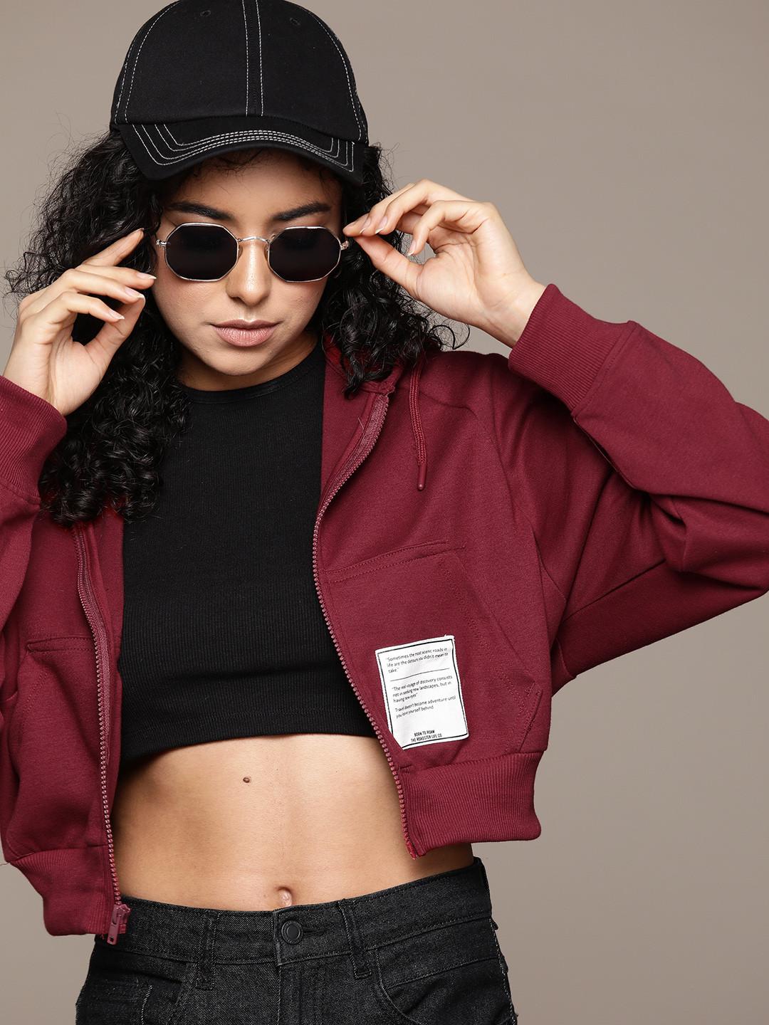 The Roadster Lifestyle Co. Badge Front Hooded Crop Sweatshirt