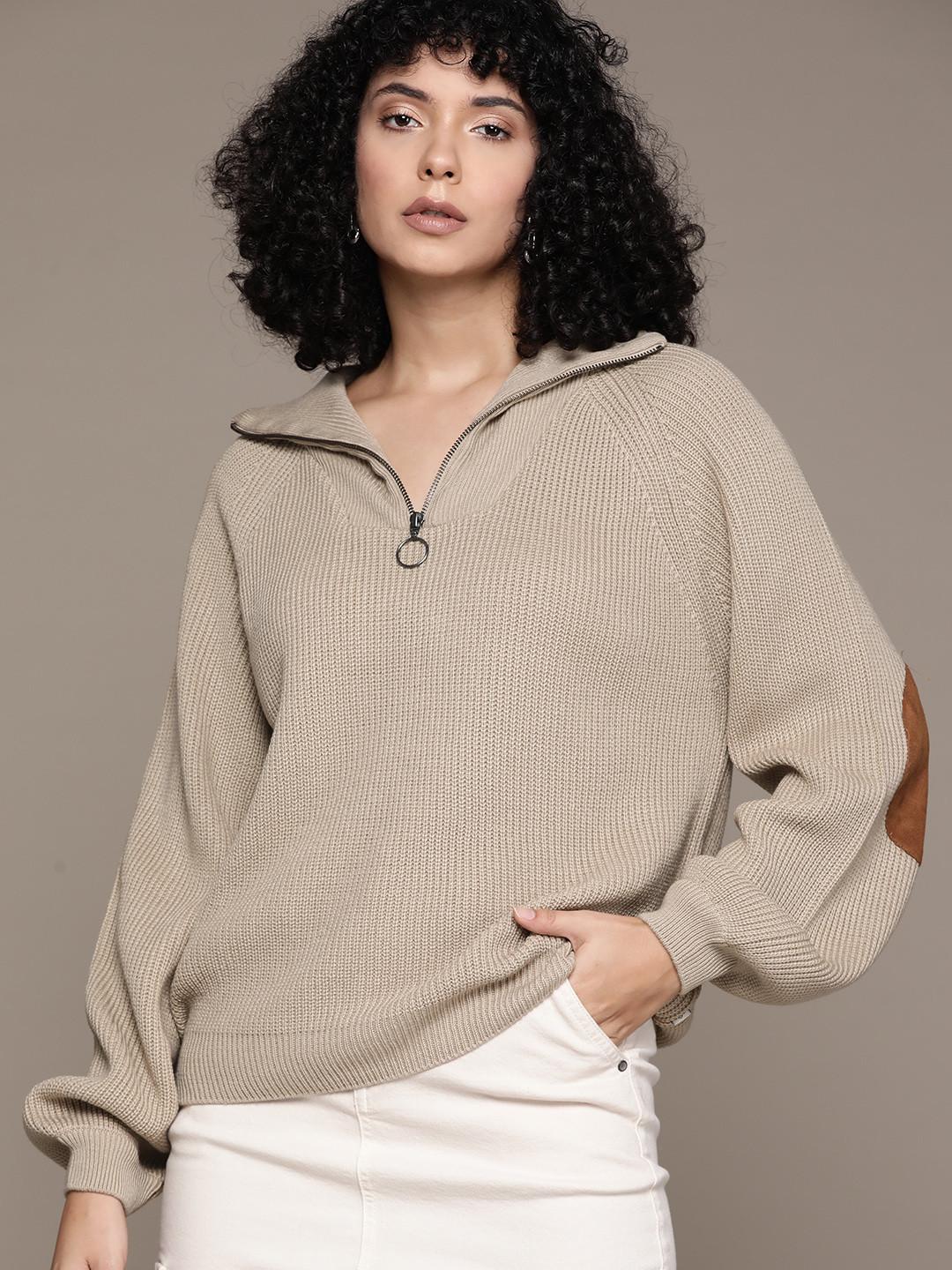 The Roadster Lifestyle Co. Acrylic Ribbed High-Neck Boxy Pullover