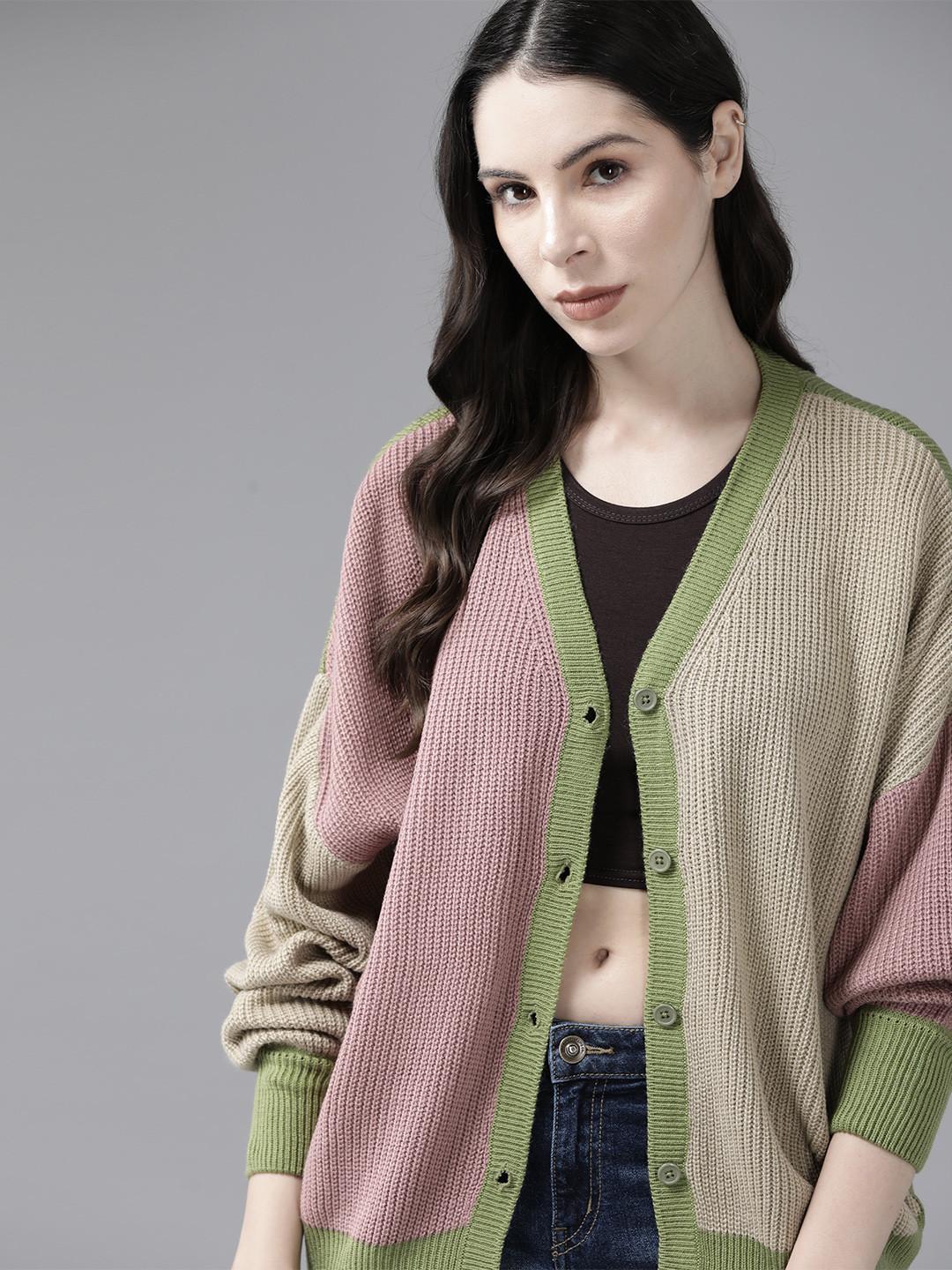 The Roadster Lifestyle Co. Colourblocked V-Neck Cardigan