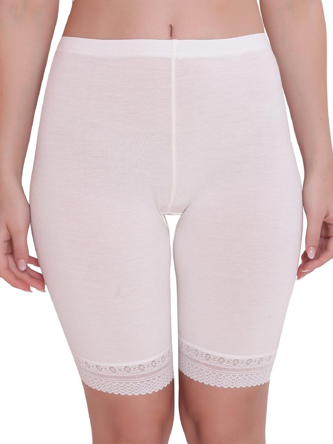 PLUMBURY Women Mid-Rise Under Dress Shorts With Lace Edge