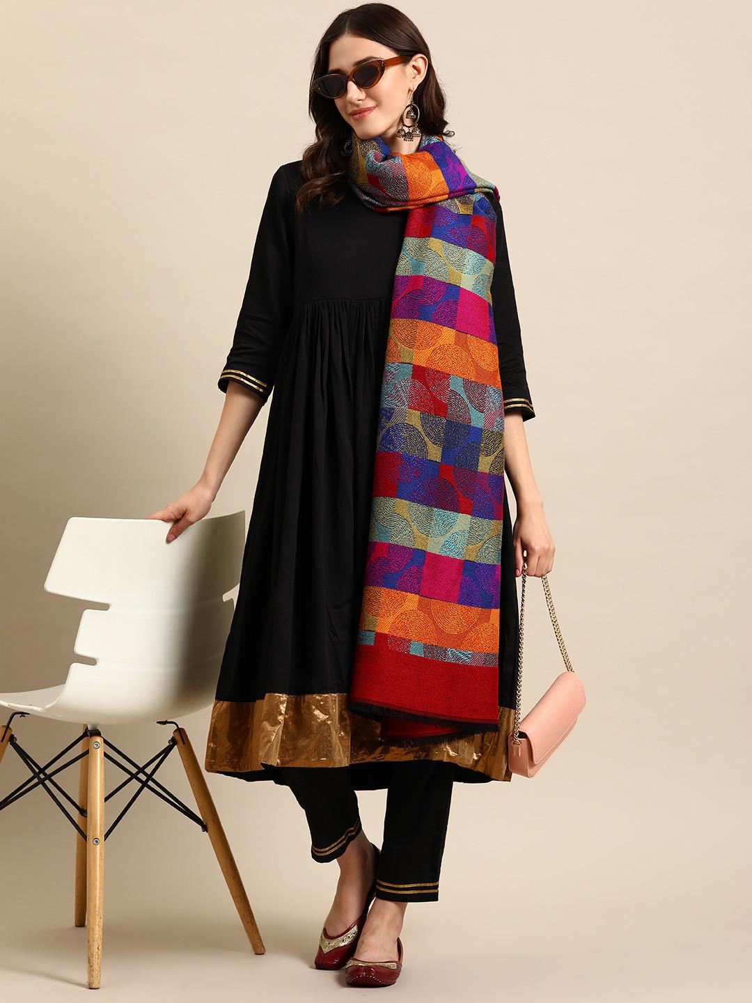 Sangria Women Geometric Woven Design Acrylic Stole