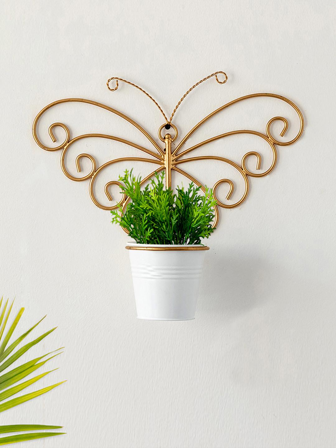 ExclusiveLane White Svarn Titli Galvanized Iron Wall Planter Pot