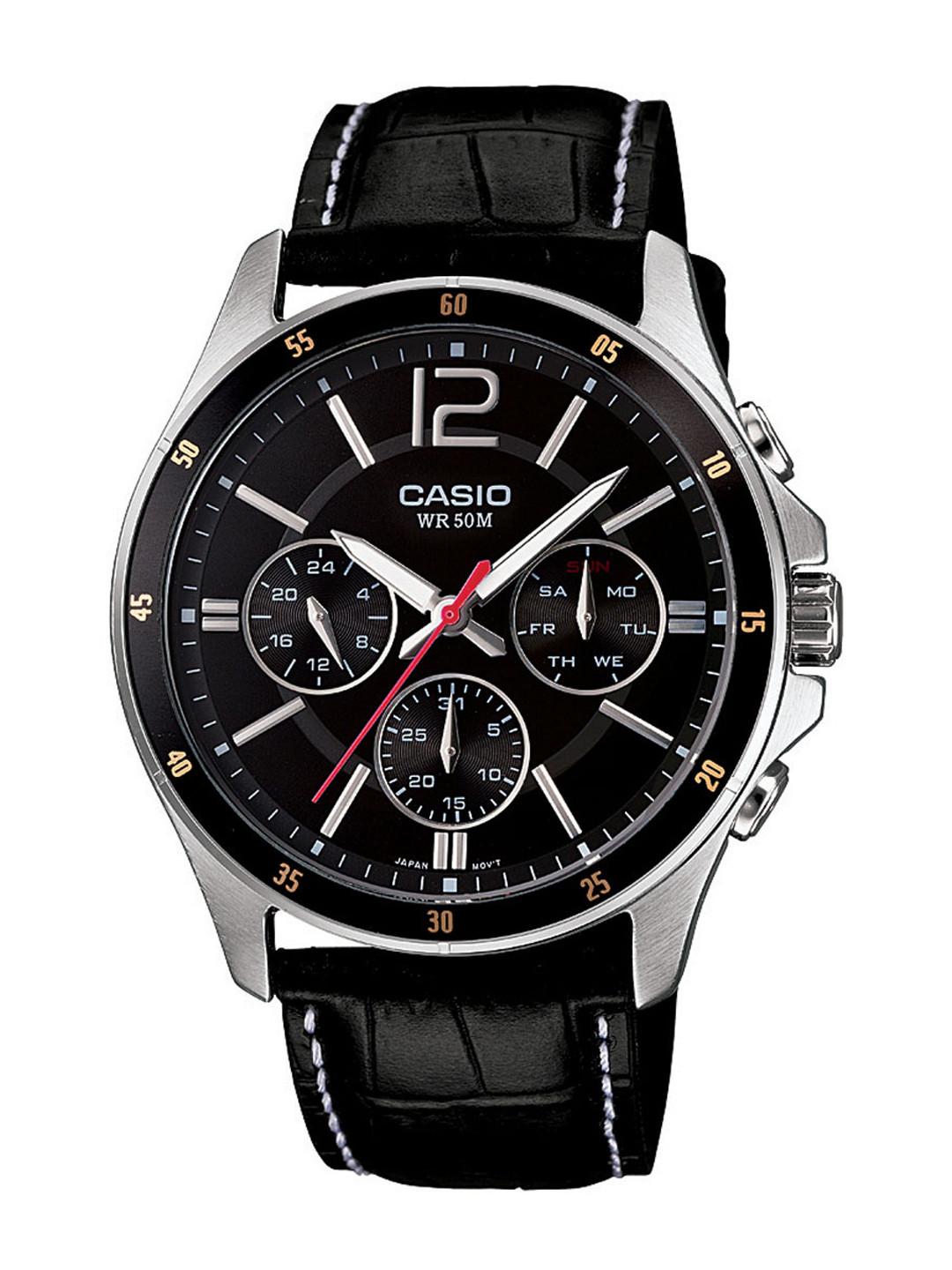 Casio Men's MTP-1374L-1AVDF Black Analog dial Genuine Leather A834