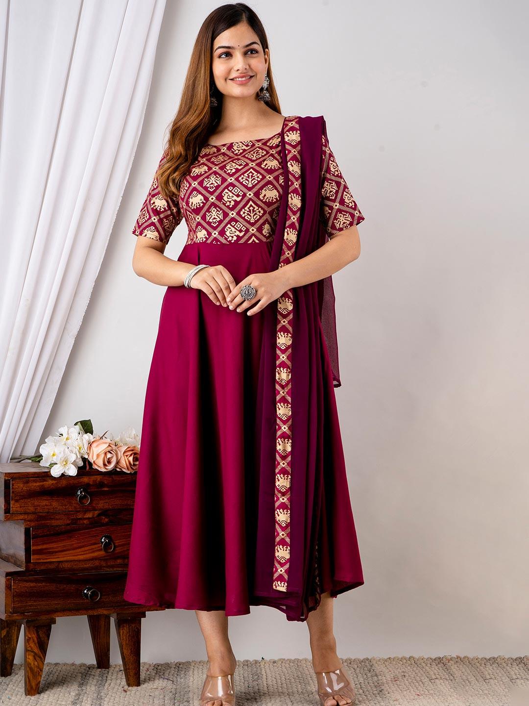 Shedika Ethnic Printed Anarkali Kurta with Dupatta