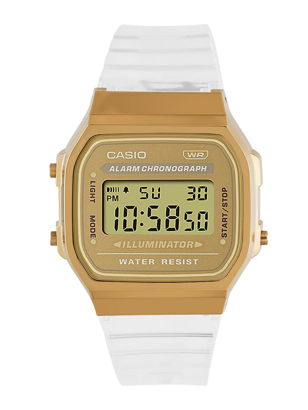 CASIO Vintage A168XESG-9ADF Gold Digital Dial Transparent Resin Strap D307