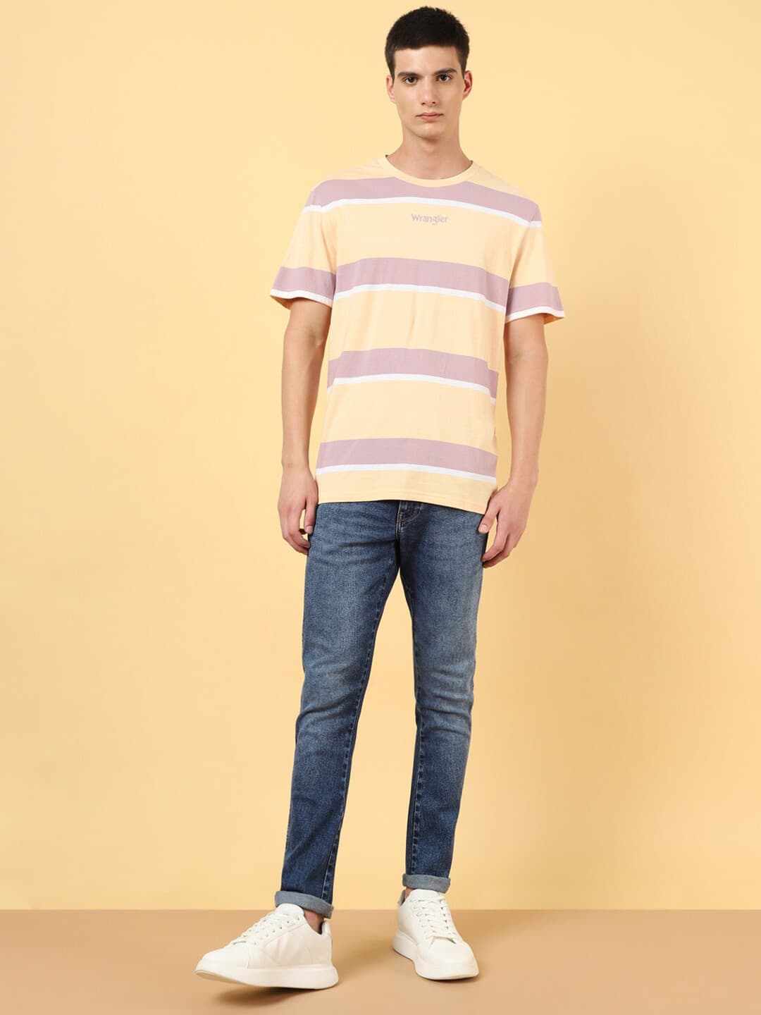 Wrangler Striped Round Neck Cotton Relaxed T-shirt
