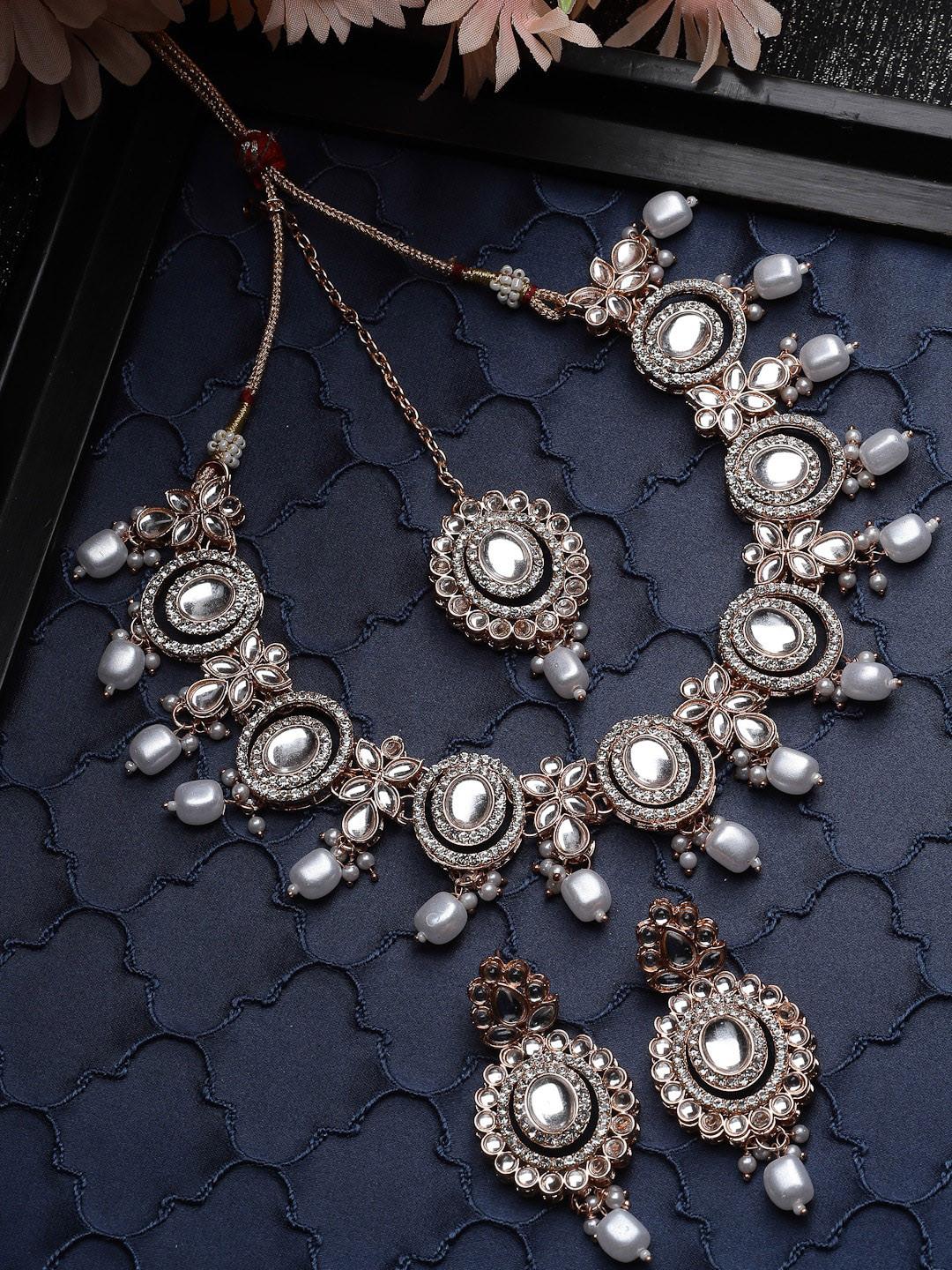 Sukkhi Gold-Plated American Diamond-Studded & Beaded Jewellery Set
