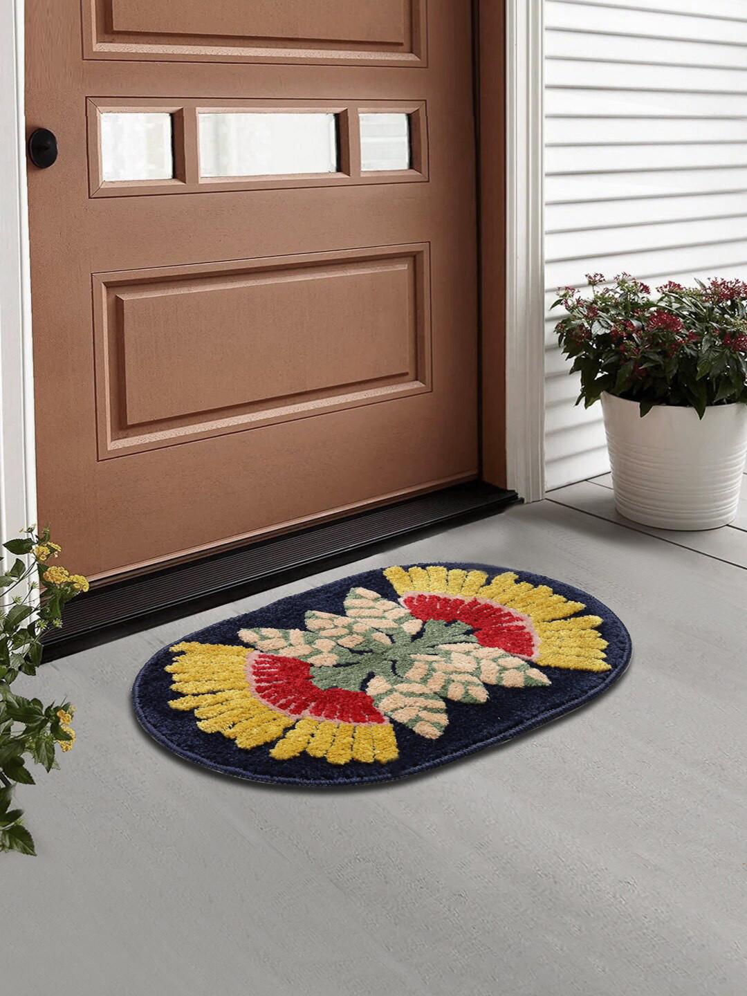 FABINALIV Yellow Self Design Anti-Skid Doormat