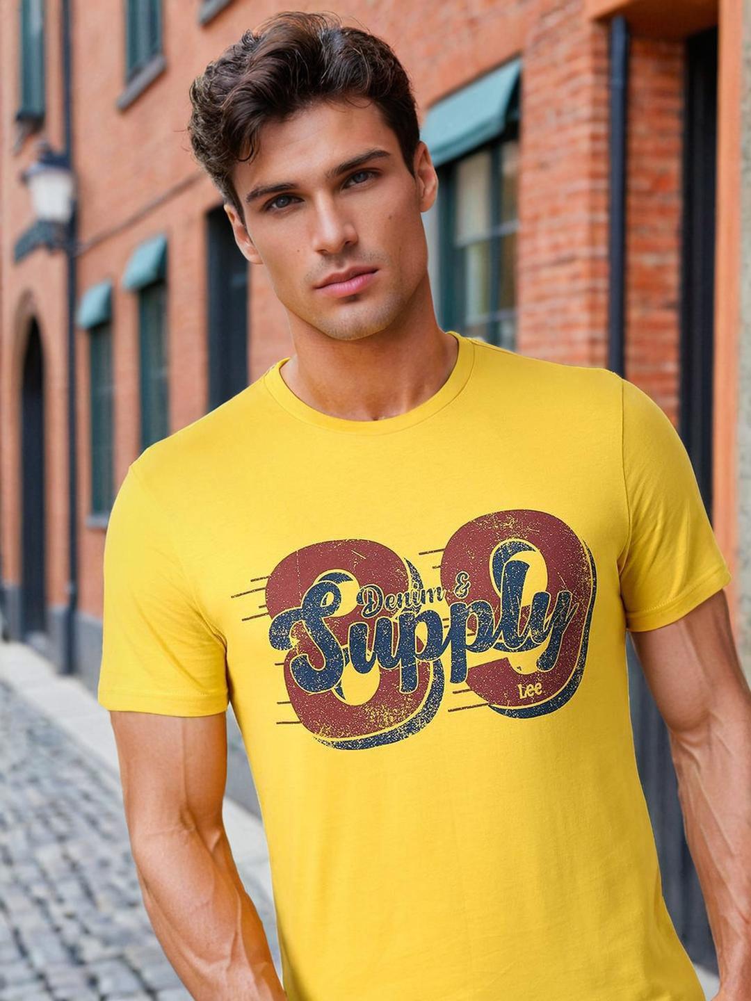 Lee Slim Fit Typography Printed Round Neck Cotton Casual T-Shirt