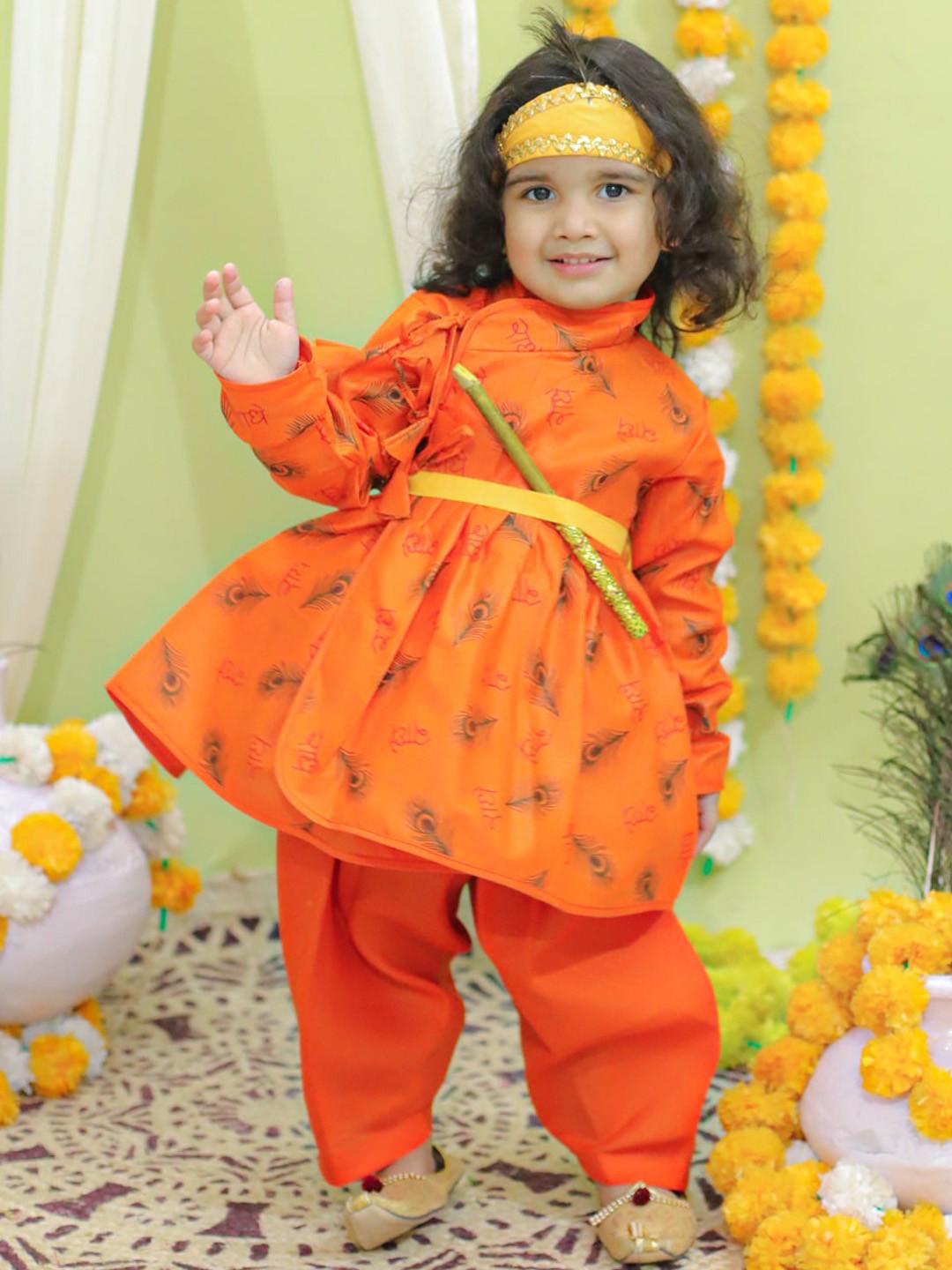 BownBee Boys Ethnic Motifs Printed Angrakha Pure Cotton Kurta with Dhoti Pants