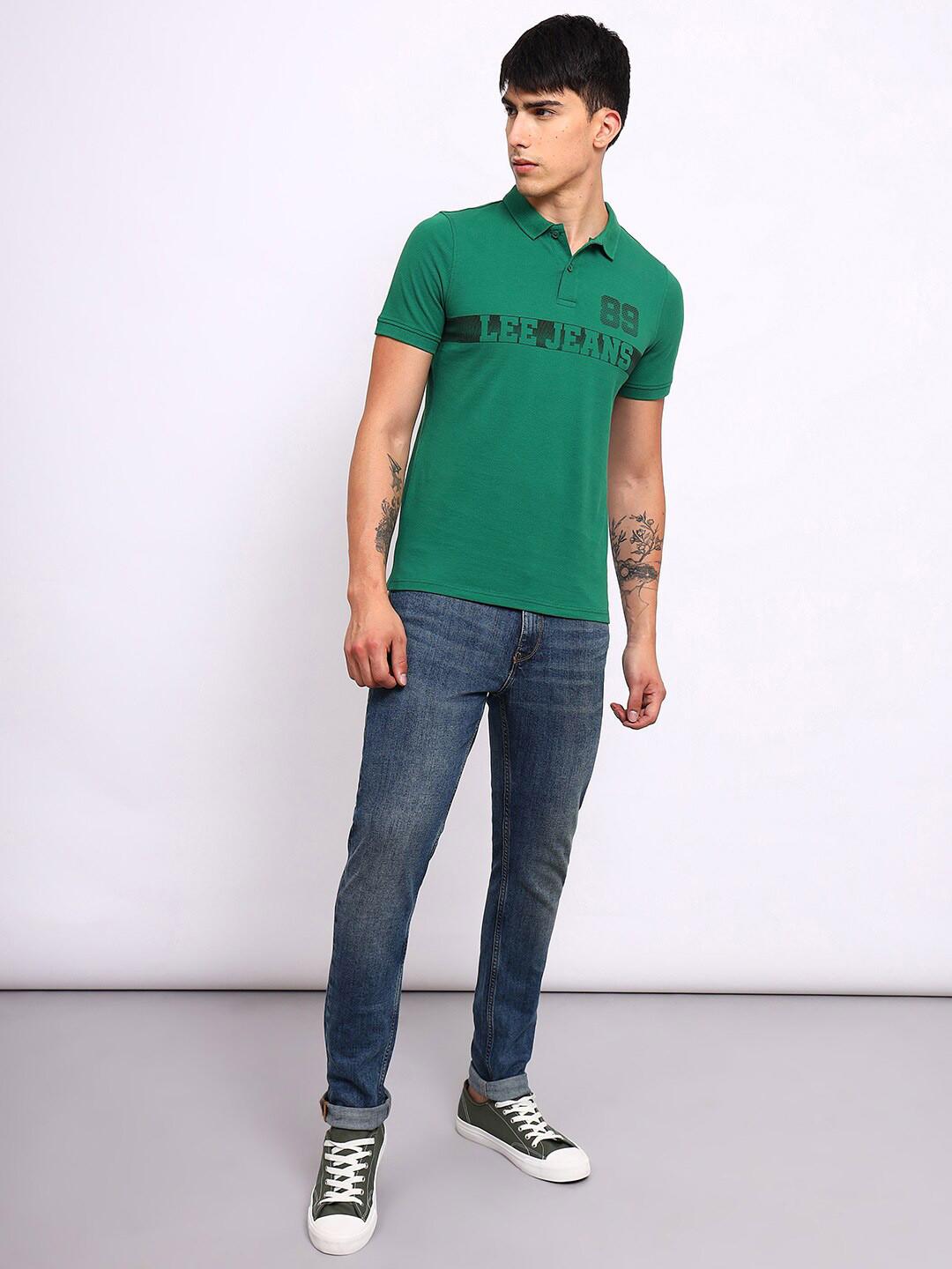 Lee Typography Printed Cotton Polo Collar Slim Fit T-shirt