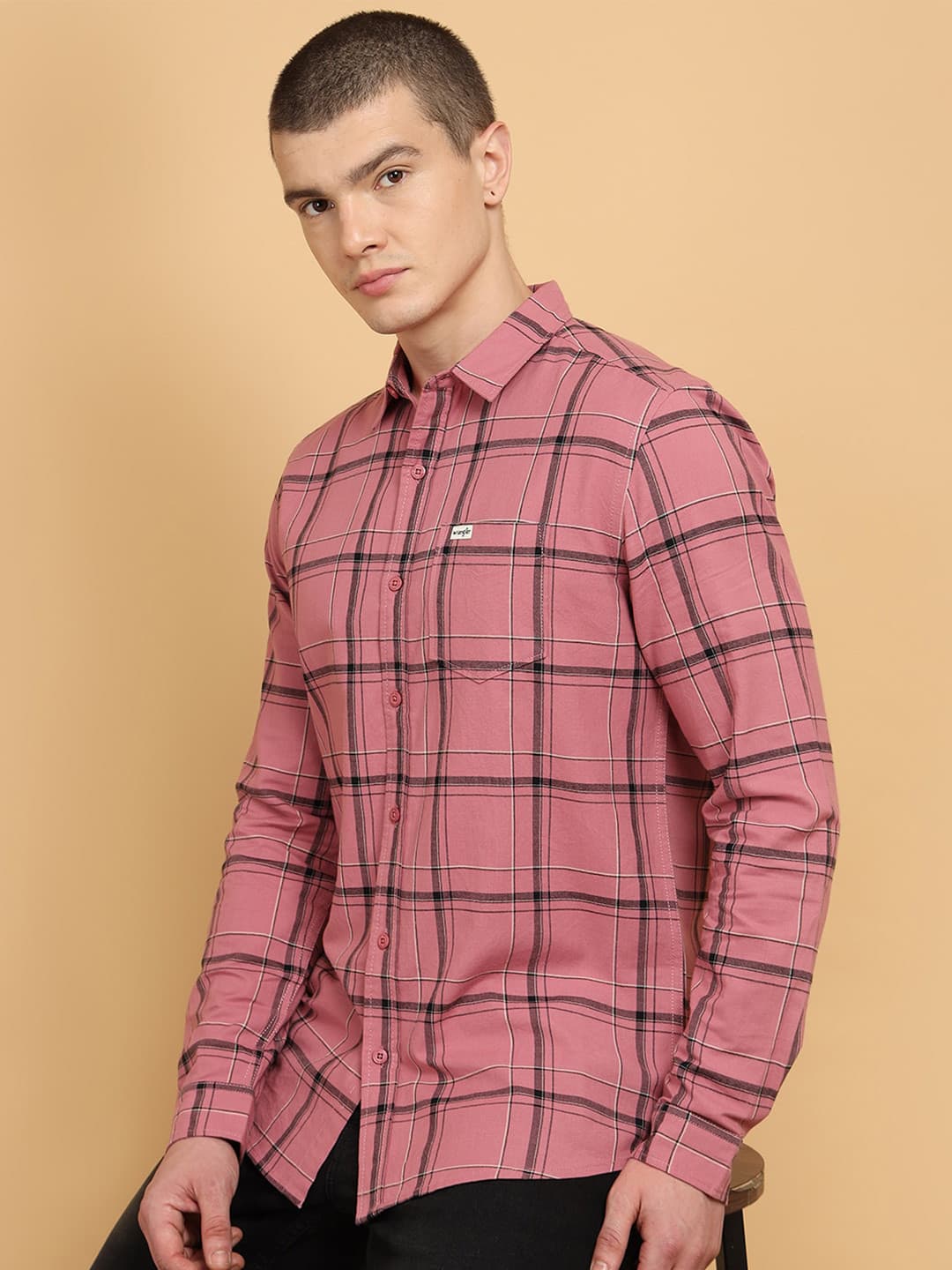 Wrangler Windowpane Checked Pure Cotton Casual Shirt