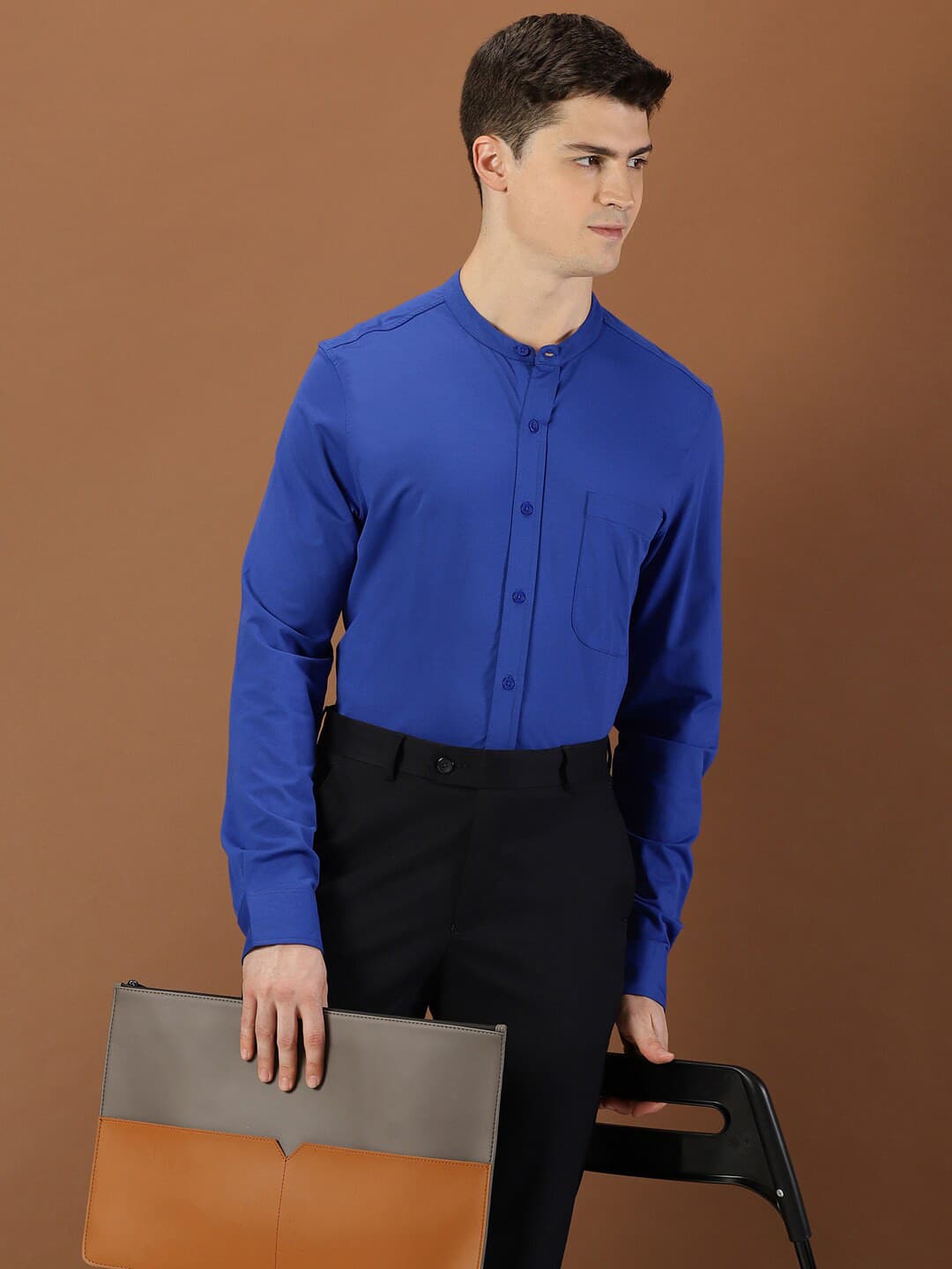 INVICTUS Original Slim Fit Band Collar Knitted Weave Formal Shirt