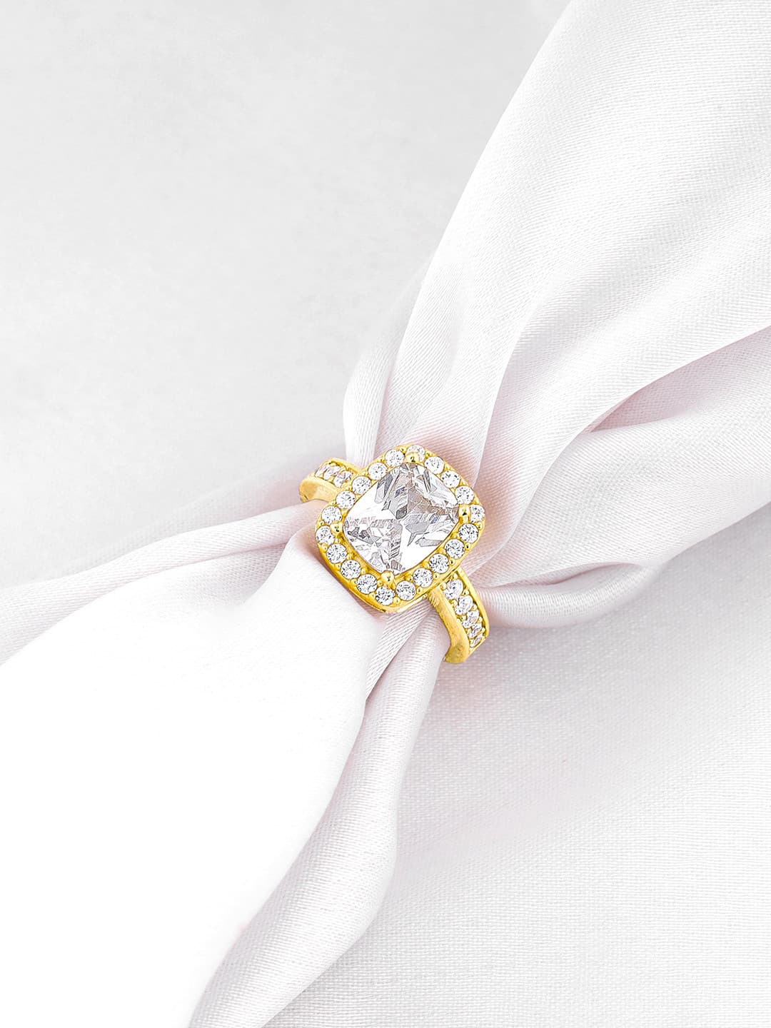 GIVA 925 Sterling Silver Gold-Plated Stone-Studded Finger Adjustable Ring