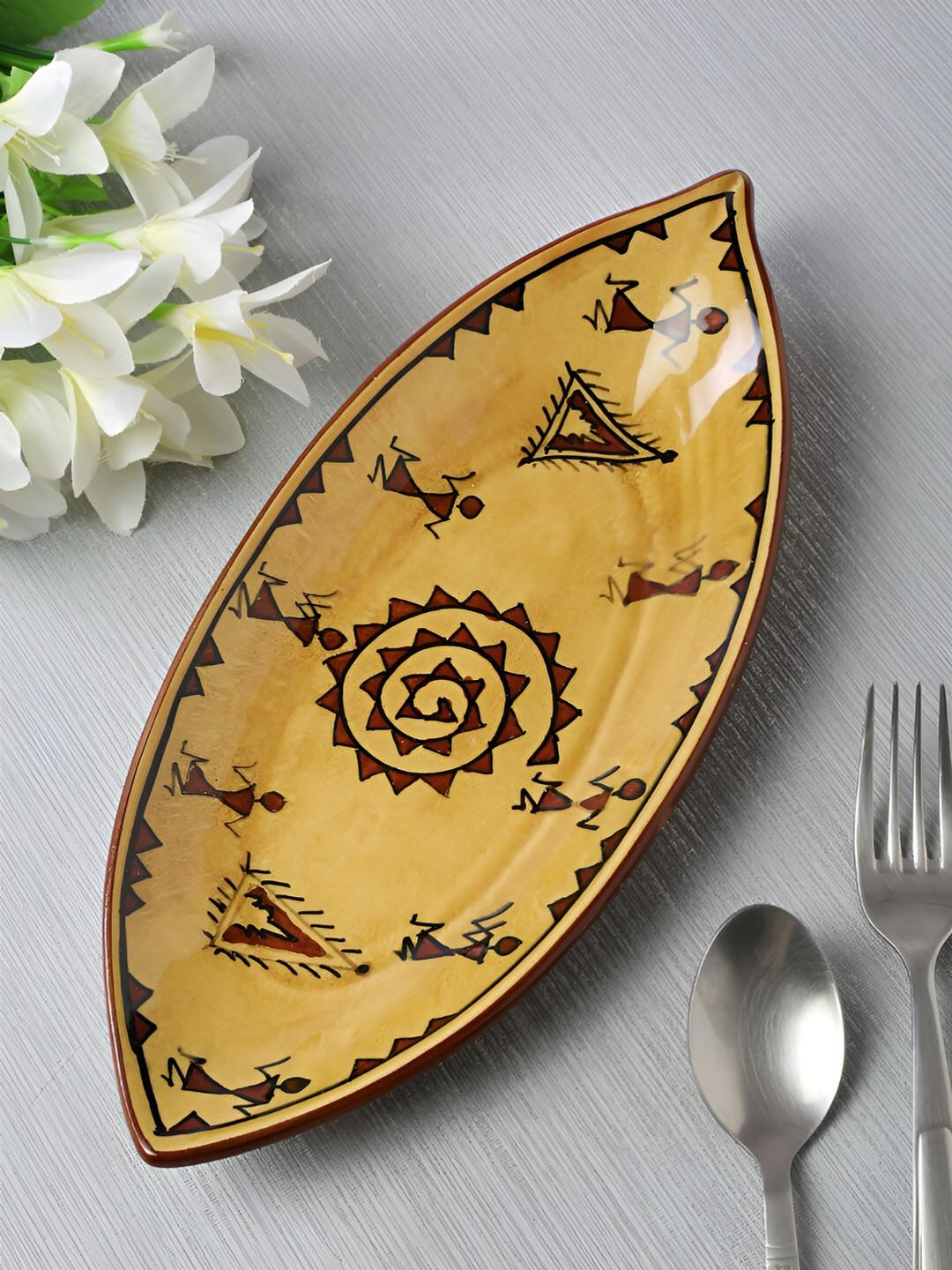Shilpkara Brown Ceramic 1 Pieces Microwave Safe Food Platter Serveware