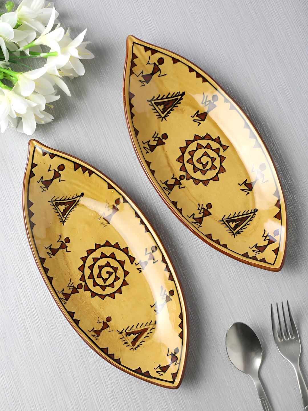 Shilpkara Brown 2 Pieces Ceramic Microwave Safe Food Platter Serveware