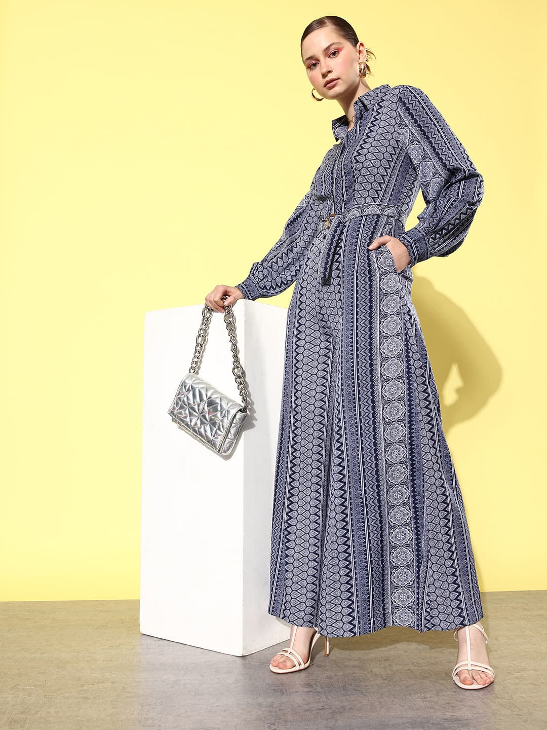 QUIERO Printed Waist Tie-Ups Basic Jumpsuit