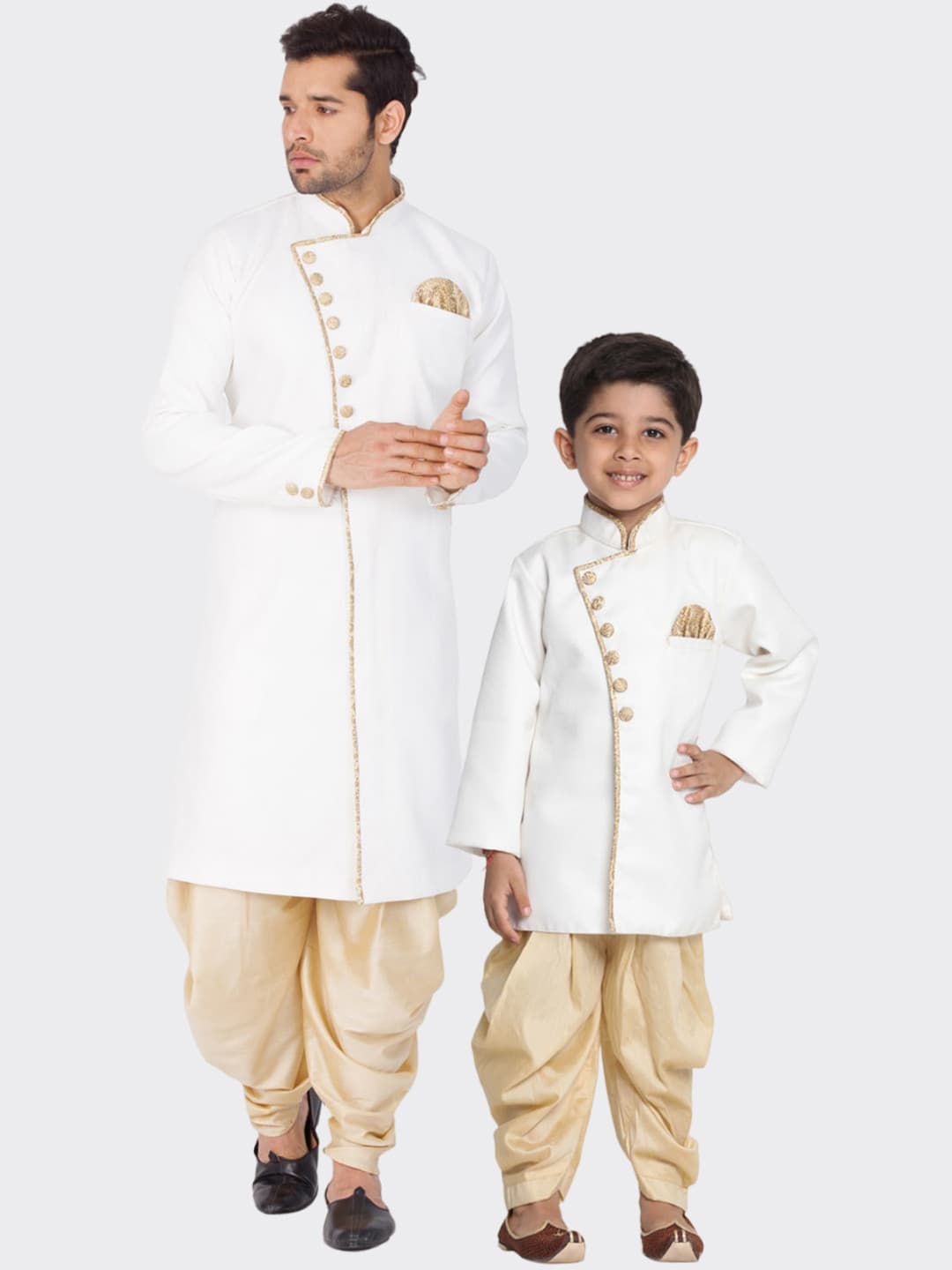 VASTRAMAY Boys Mandarin Collar Jute Cotton Sherwani Set