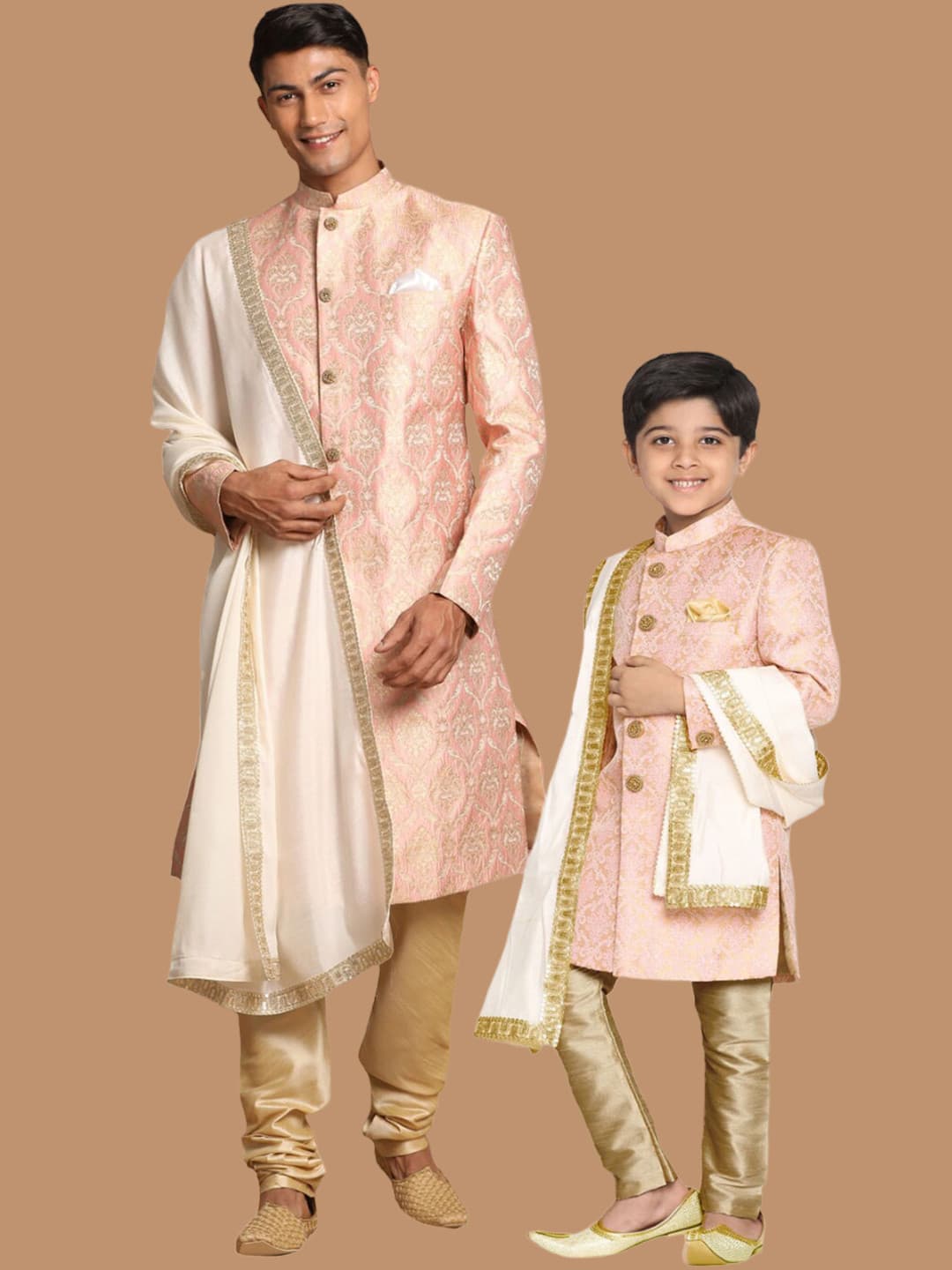 VASTRAMAY Woven Design Mandarin Collar Sherwani Set