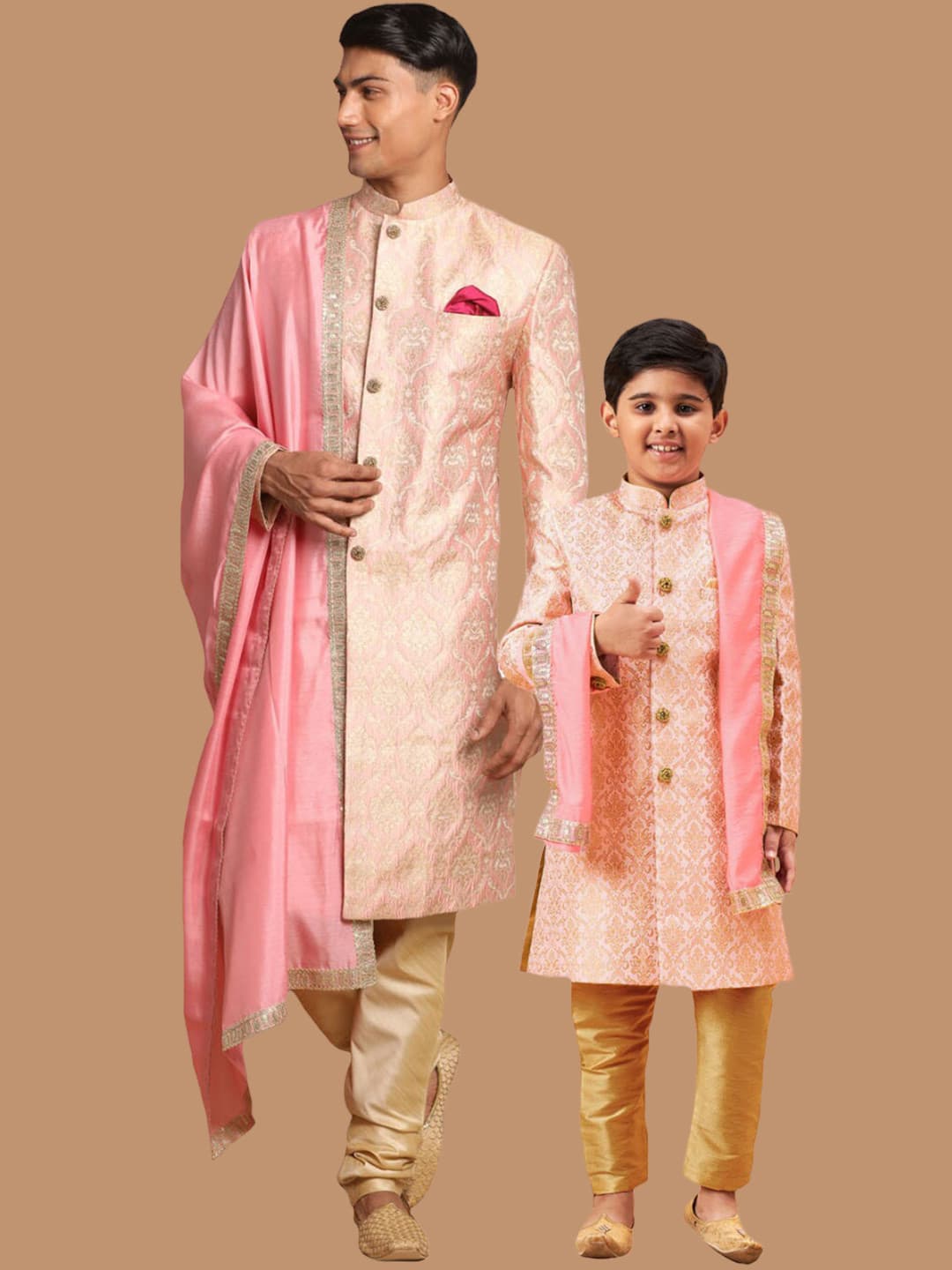 VASTRAMAY Woven-Design Sherwani Set