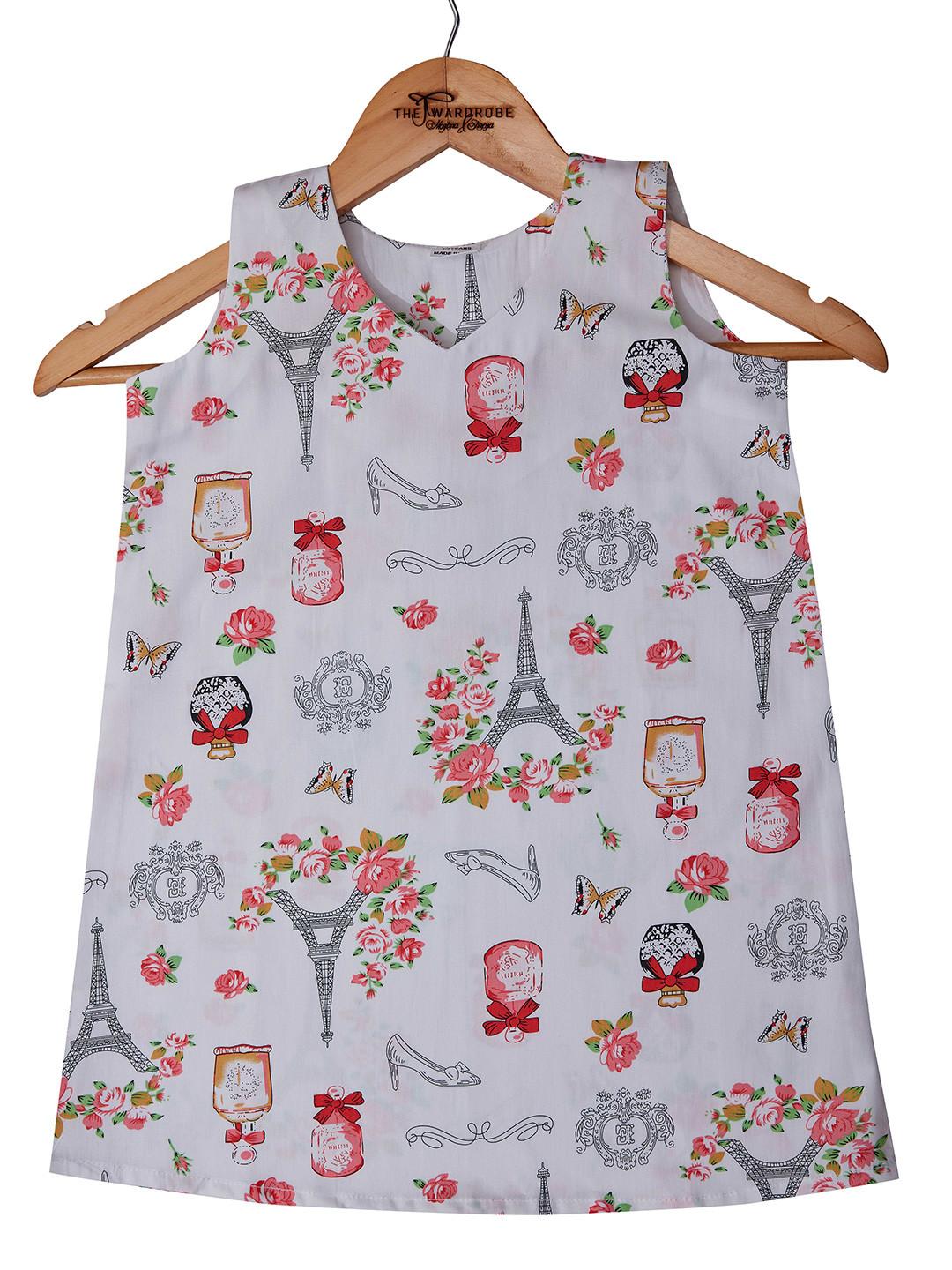 BAESD Girls Conversational Printed V-Neck Sleeveless Pure Cotton Nightdress