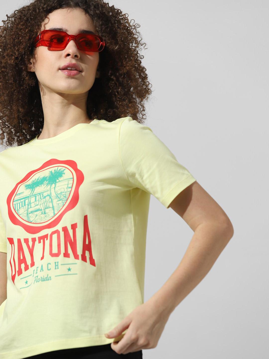 ONLY Typography Printed Round Neck Pure Cotton T-shirt