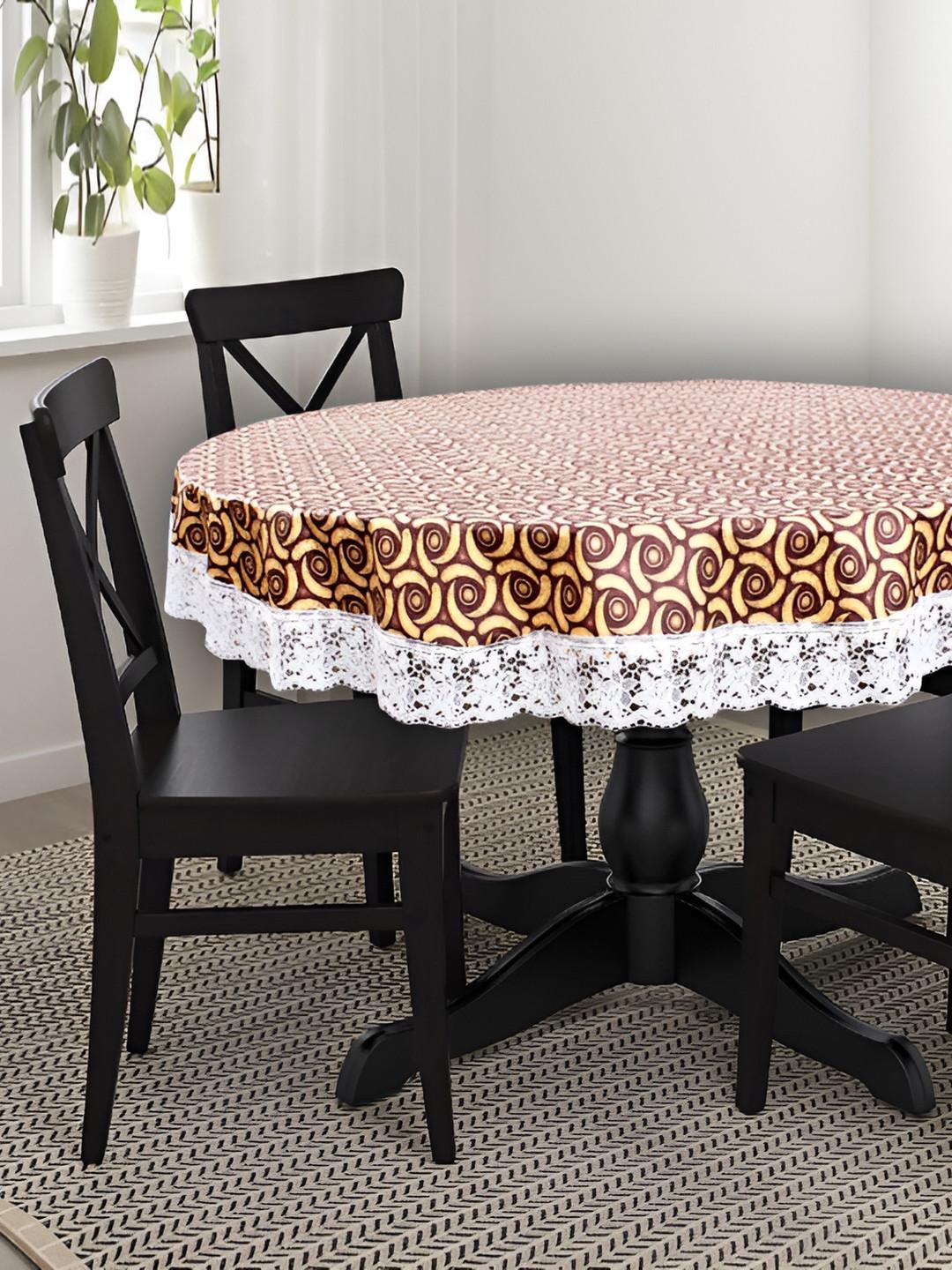 Stylista Beige & Brown Printed Waterproof 2.28 m x 2.28 m Round Table Cover