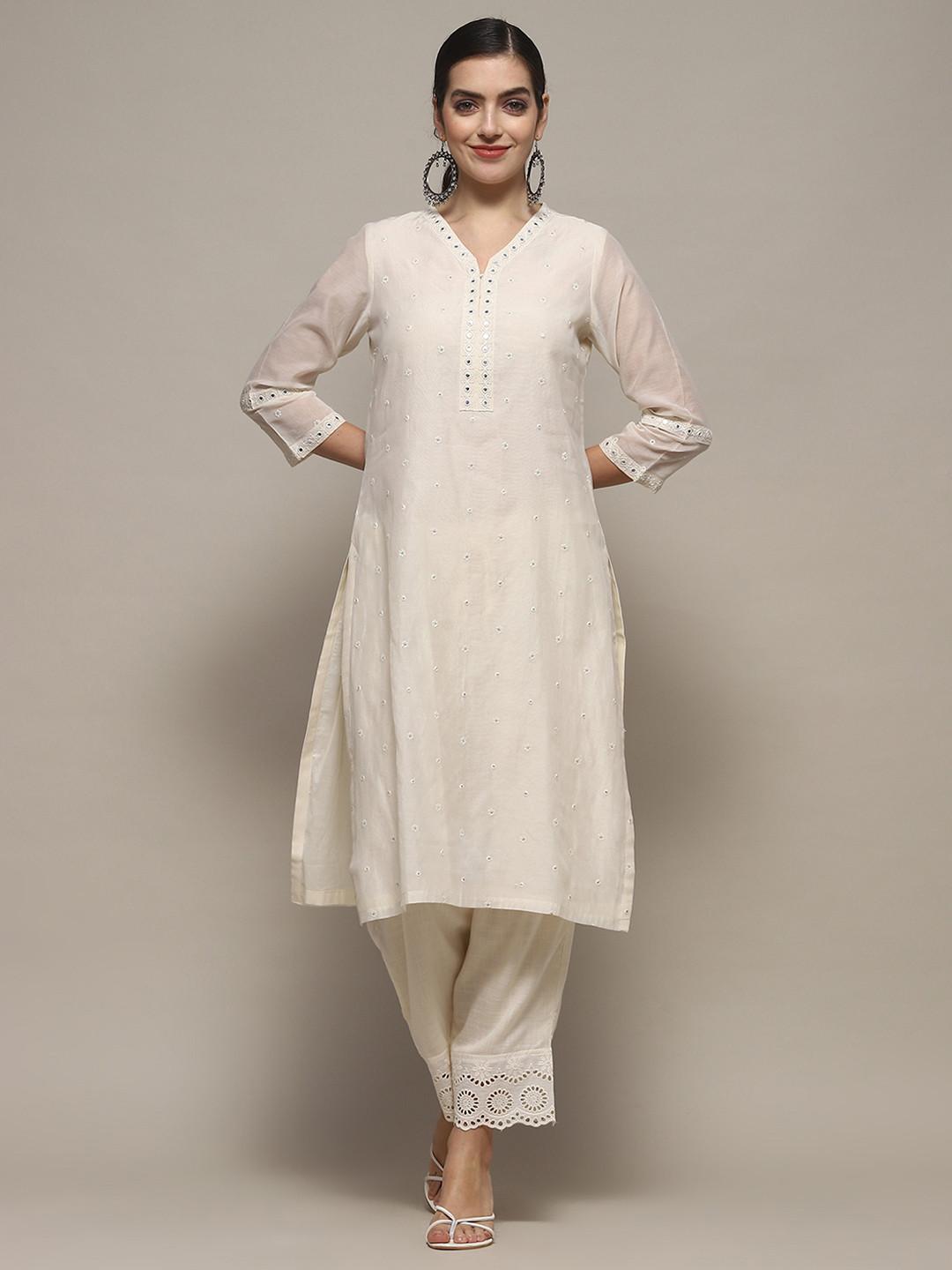 Biba V-Neck Yoke Design Sequinned A-Line Republic Day Republic Day Kurta