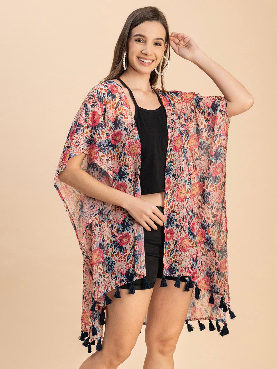 Moomaya Floral Printed Longline Waterfall Shrug
