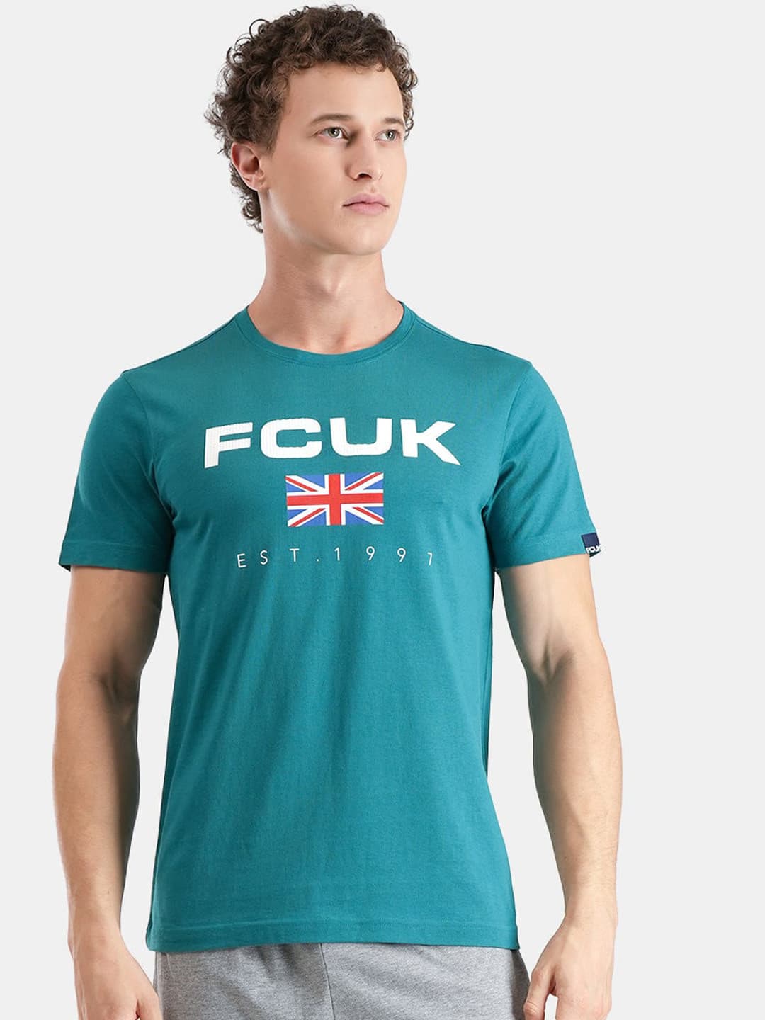 FCUK Typography Printed Pure Cotton Antimicrobial Lounge T-Shirt