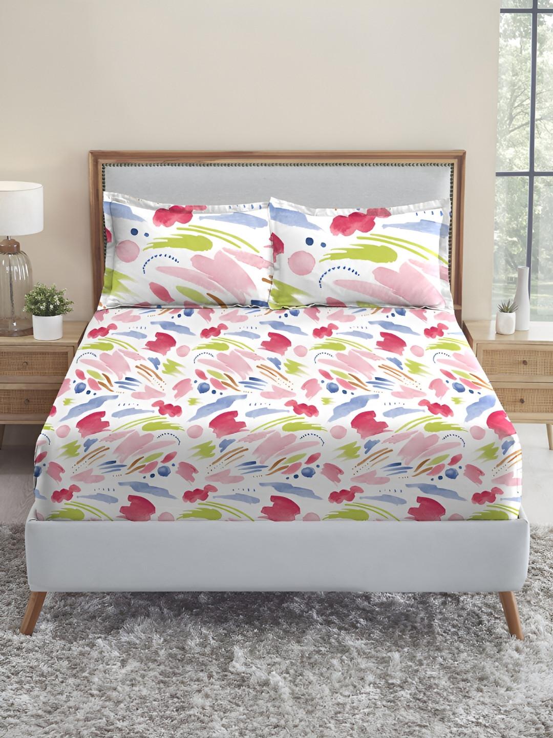 MYTRIDENT Sweet Temptation White Abstract Pure Cotton 210 TC King Fine Bedsheet with 2 Pillow Covers-108 x 108 inches