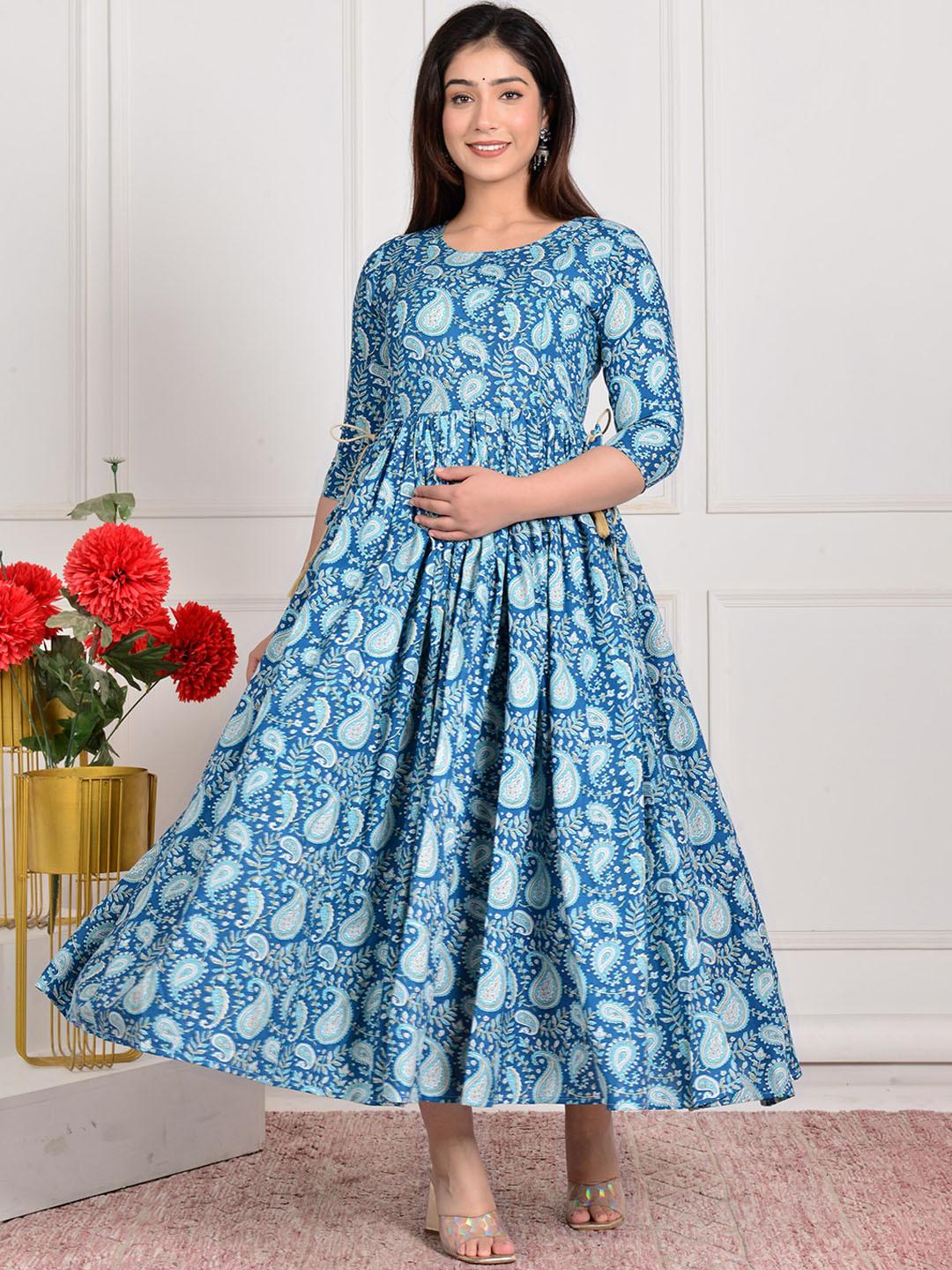 Gujari Floral Printed Round Neck Three-Quarter Sleeves Anarkali Kurta