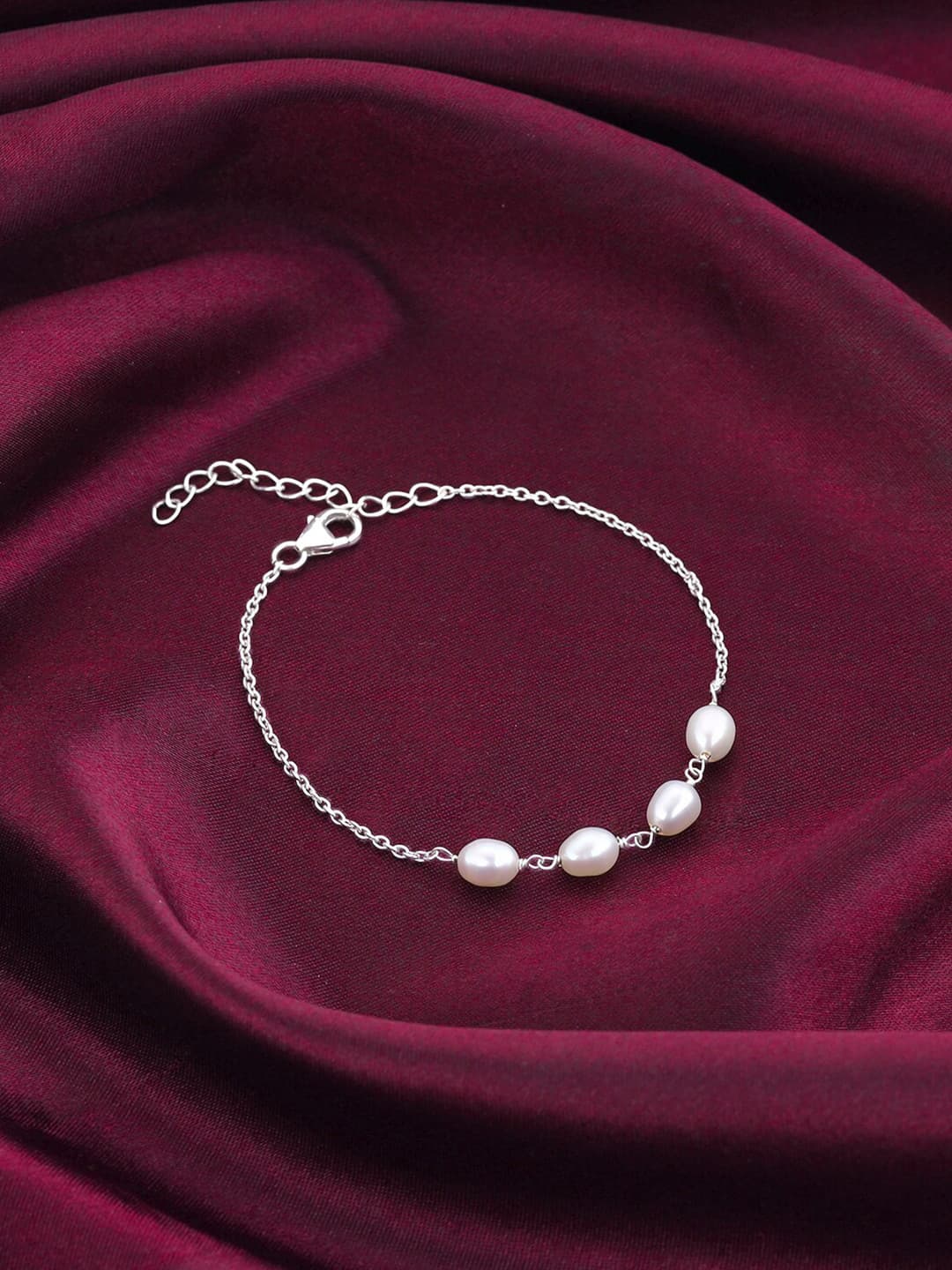 GIVA Women 925 Sterling Silver Pearls Rhodium-Plated Wraparound Adjustable Bracelet