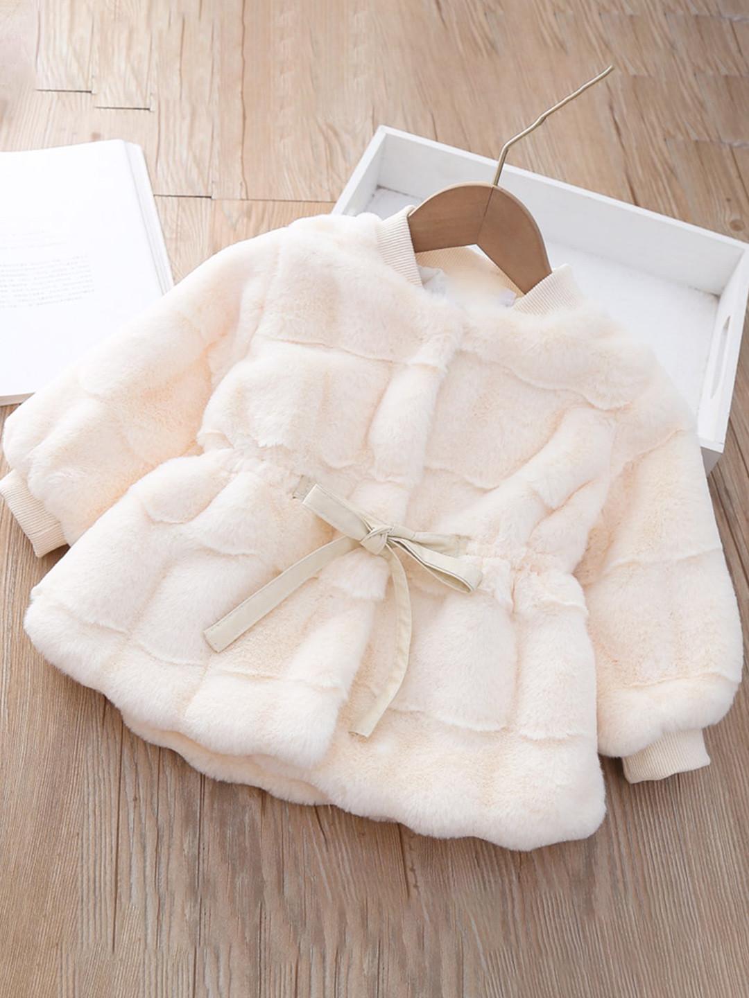 INCLUD Girls Colourblocked Faux Fur Trim Open Front Jacket