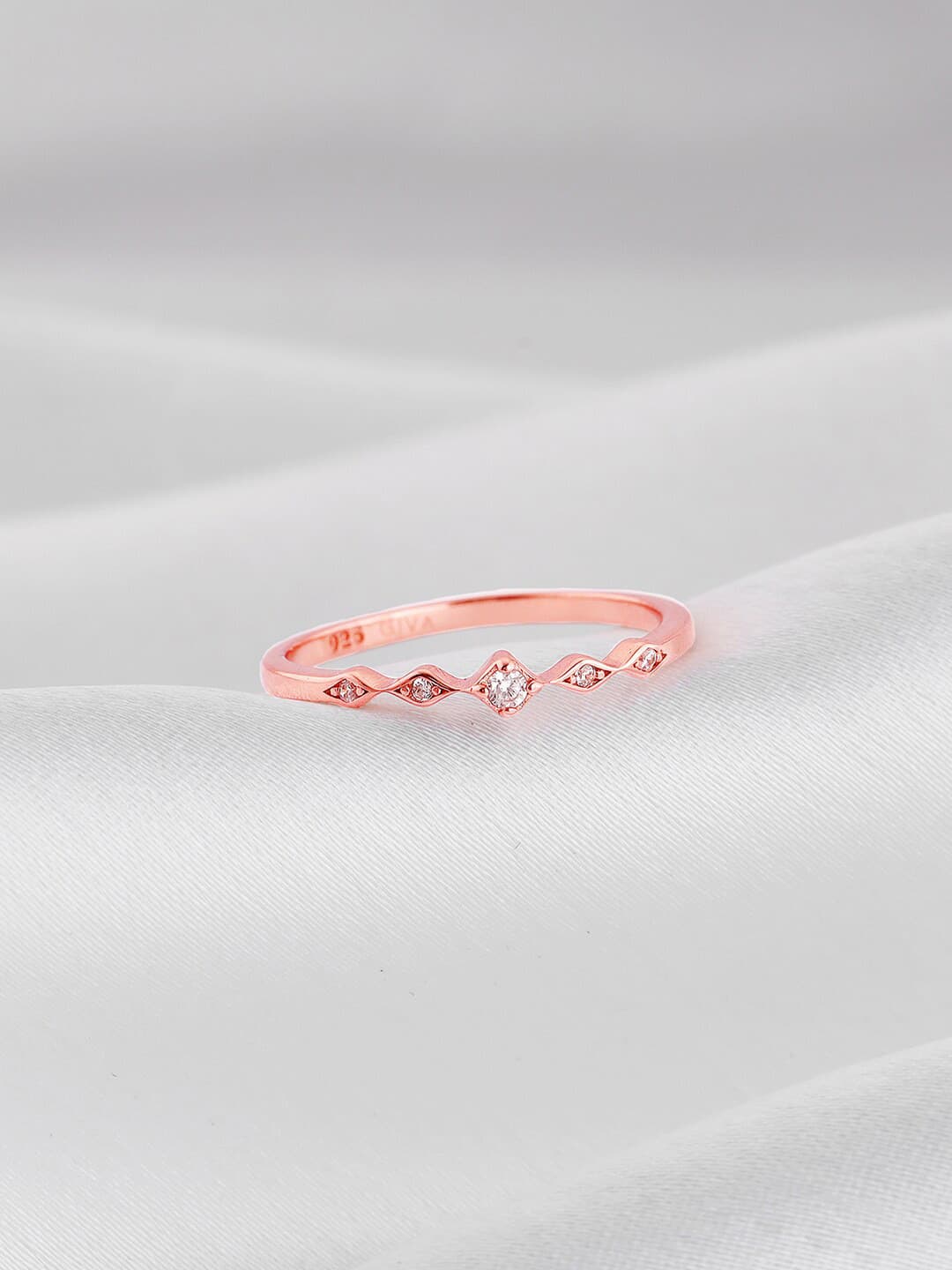 GIVA Women 925 Sterling Rose Gold-Plated Cubic Zirconia Studded Finger Ring