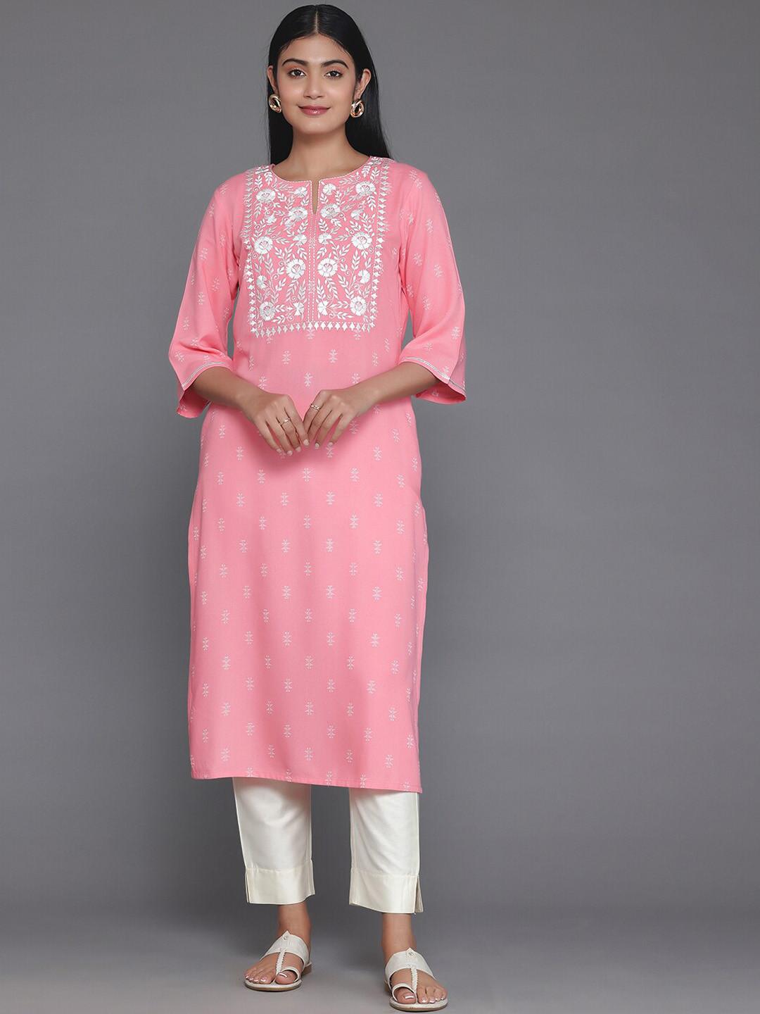 Libas Ethnic Motifs Embroidered Round Neck Three-Quarter Sleeves Kurta