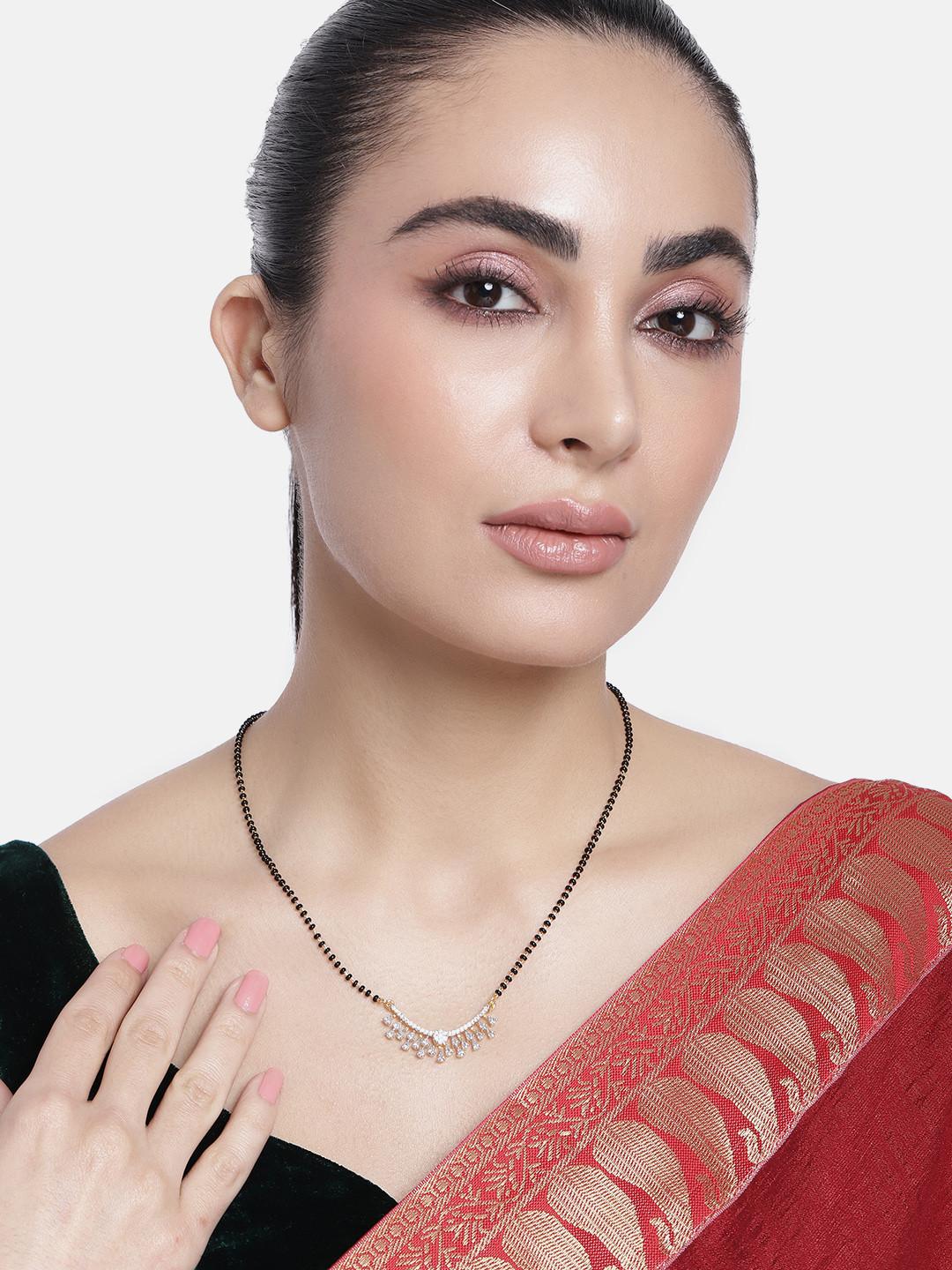 ABDESIGNS Gold-Plated American Diamond & Beaded Mangalsutra