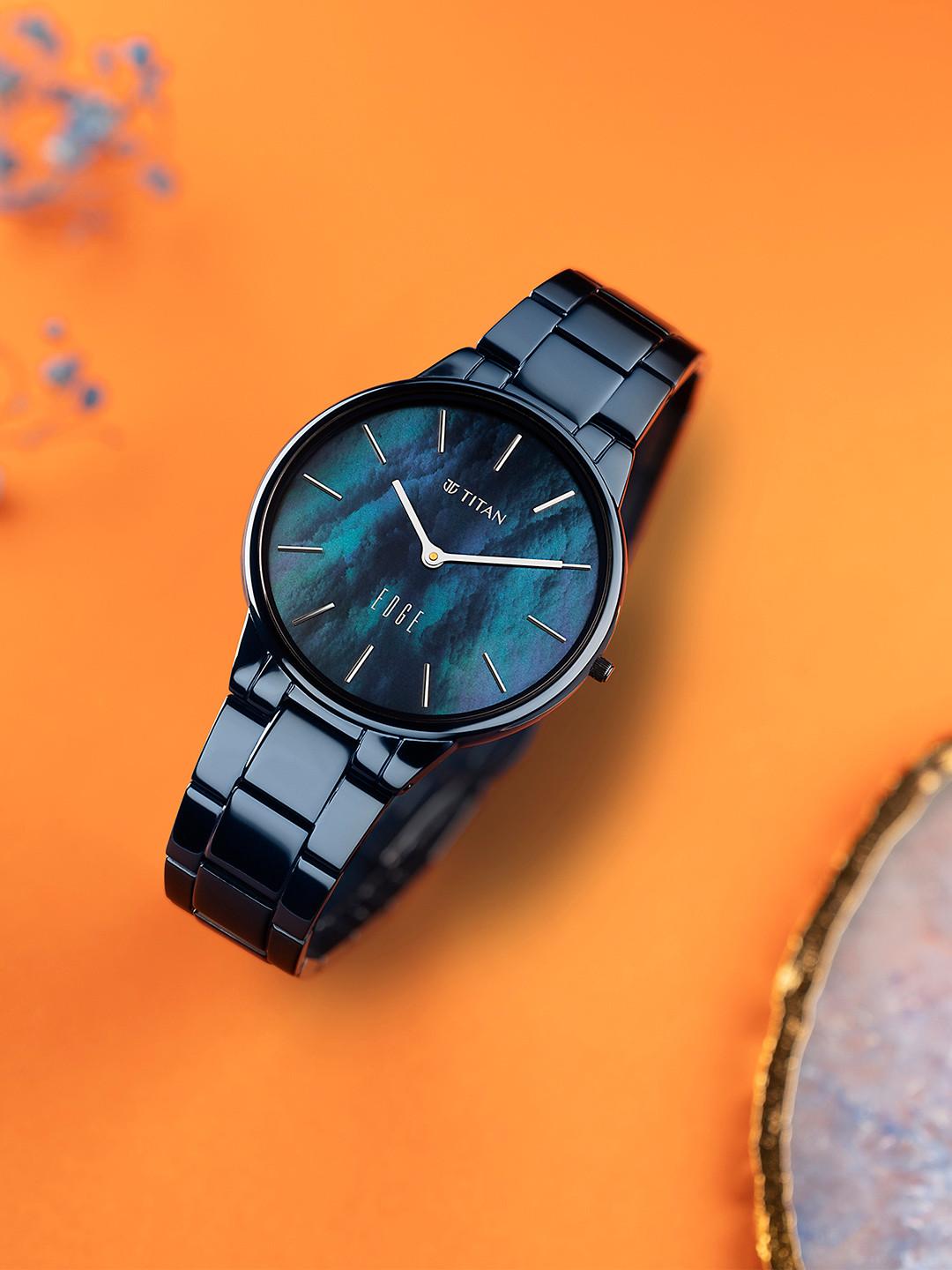 Titan Edge Metal Ladies Allure Quartz Analog Blue Mop Dial Watch For Women - Nt2734qm02
