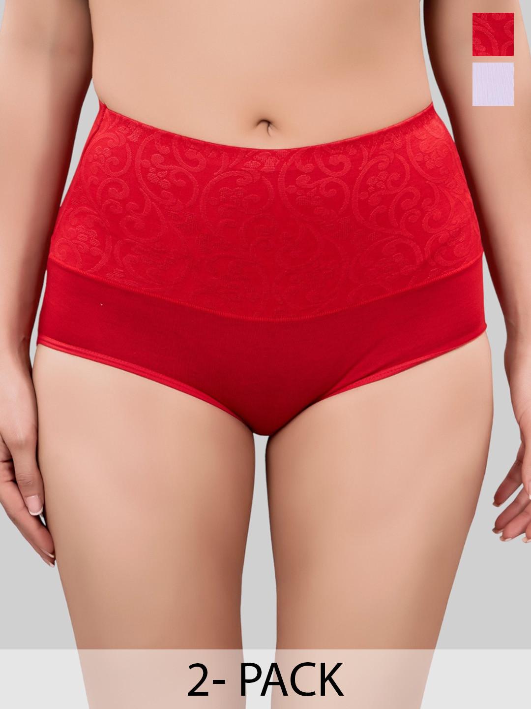 PLUMBURY Pack Of 2 High Waist Full Coverage Tummy Control Hipster Briefs