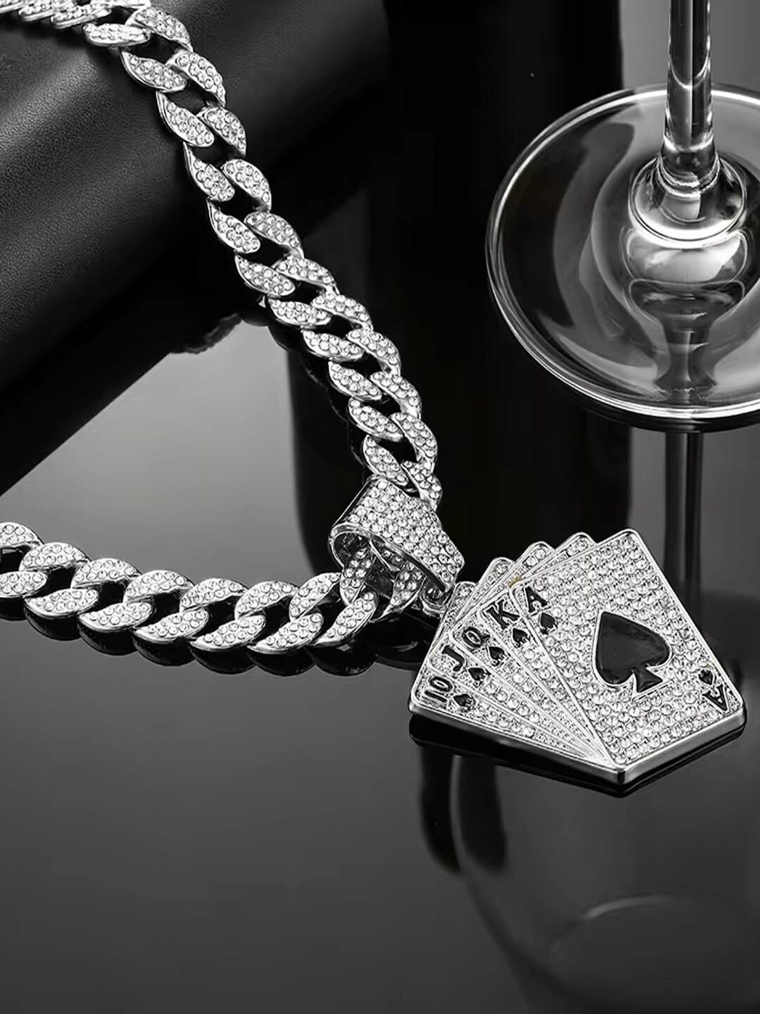 VAGHBHATT Men Stainless Steel Rhinestones Studded Pendant With Necklace