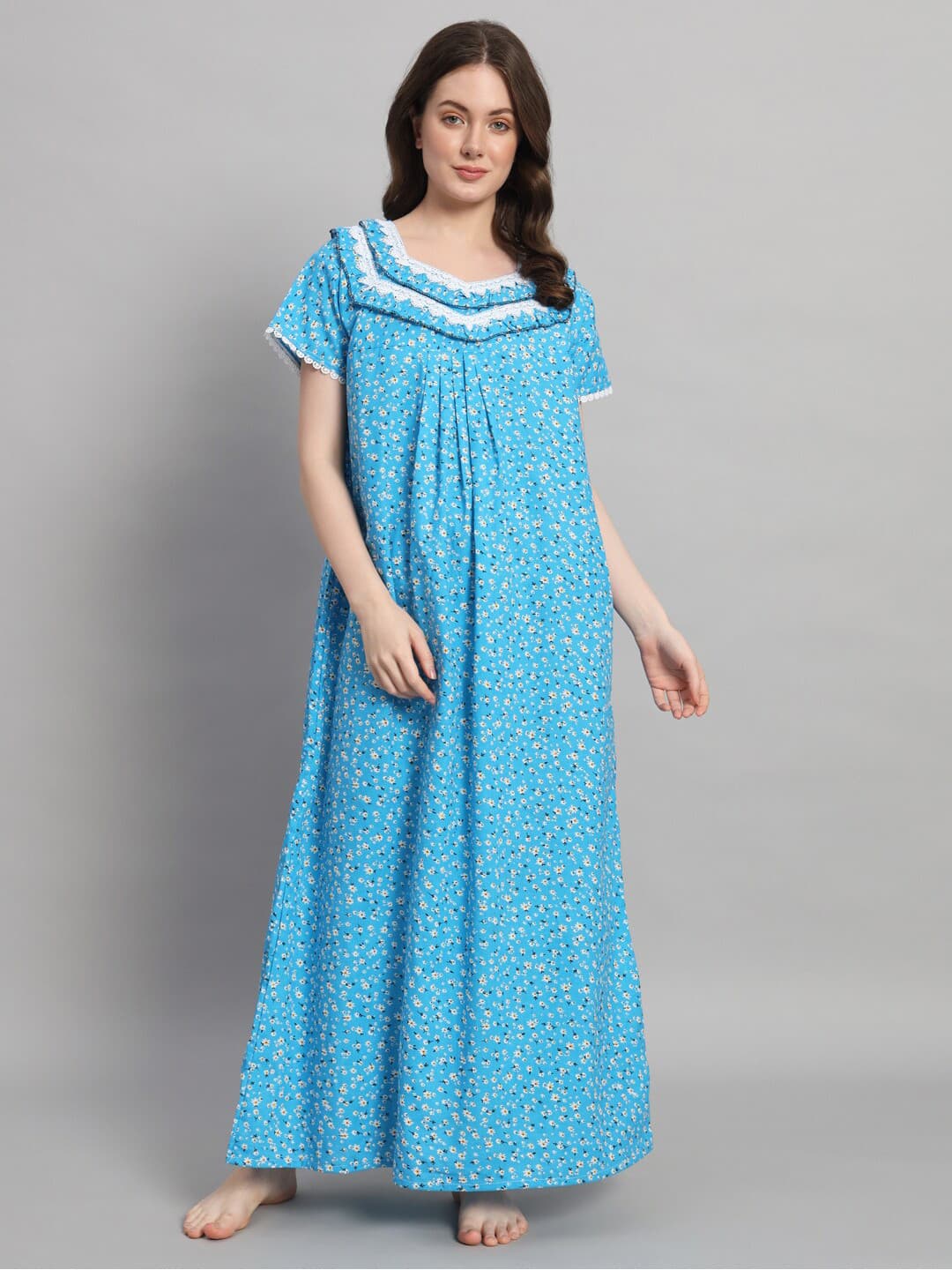 SEPHANI Floral Printed Pure Cotton Maxi Nightdress