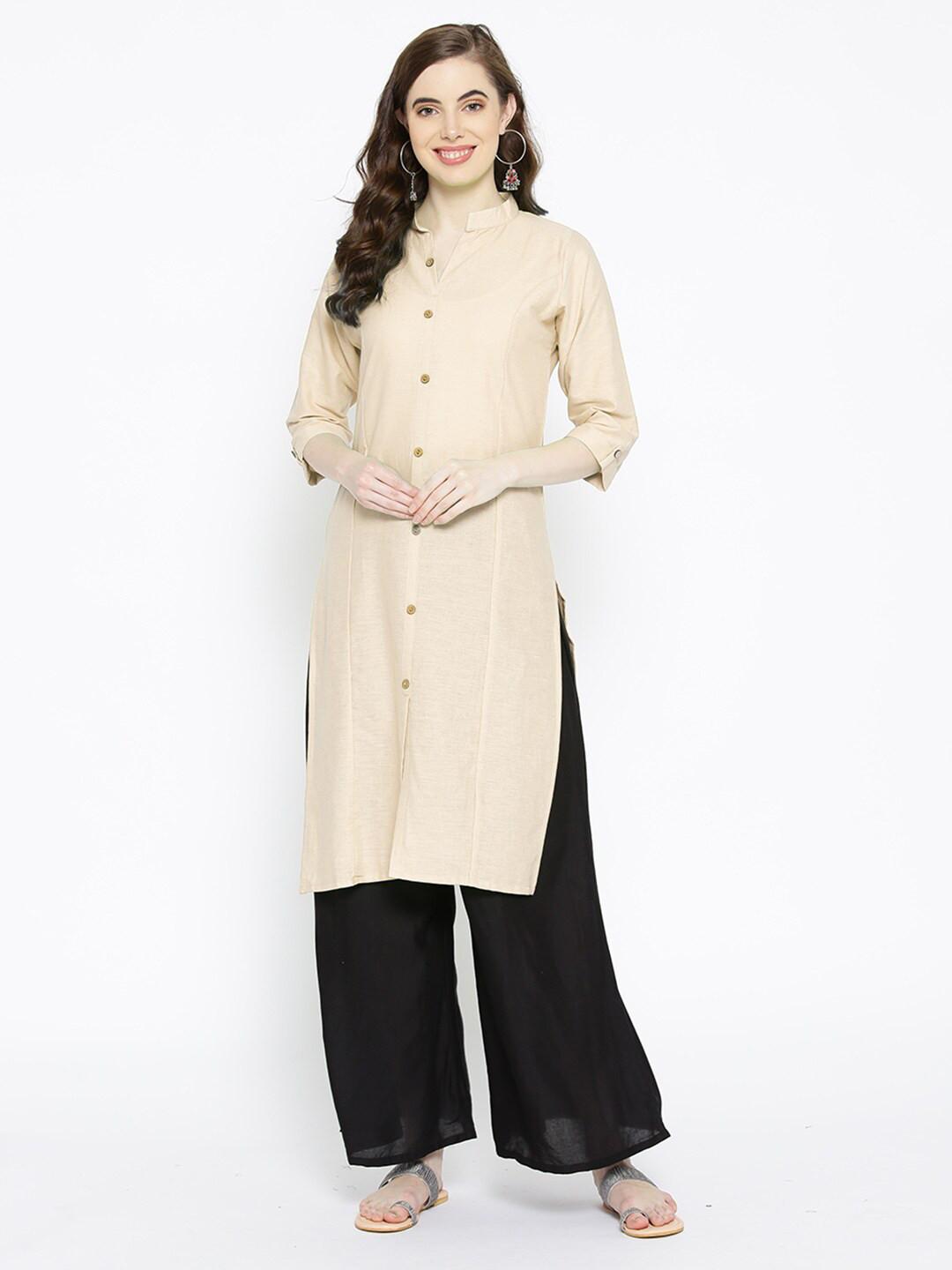 KALINI Mandarin Collar Pure Cotton Straight Kurta