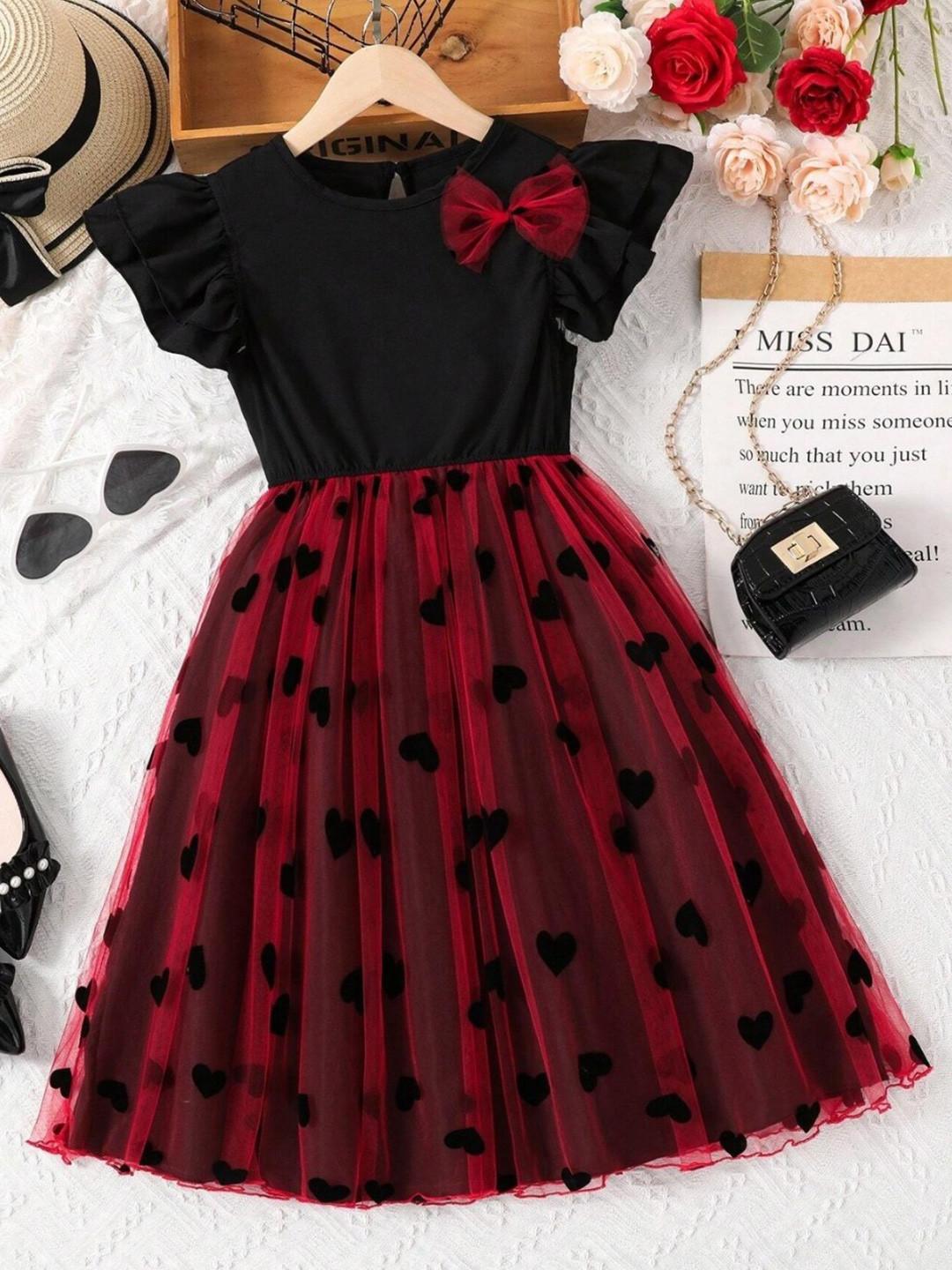 BAESD Girls Floral Printed Flared Applique Net Fit & Flare Dress