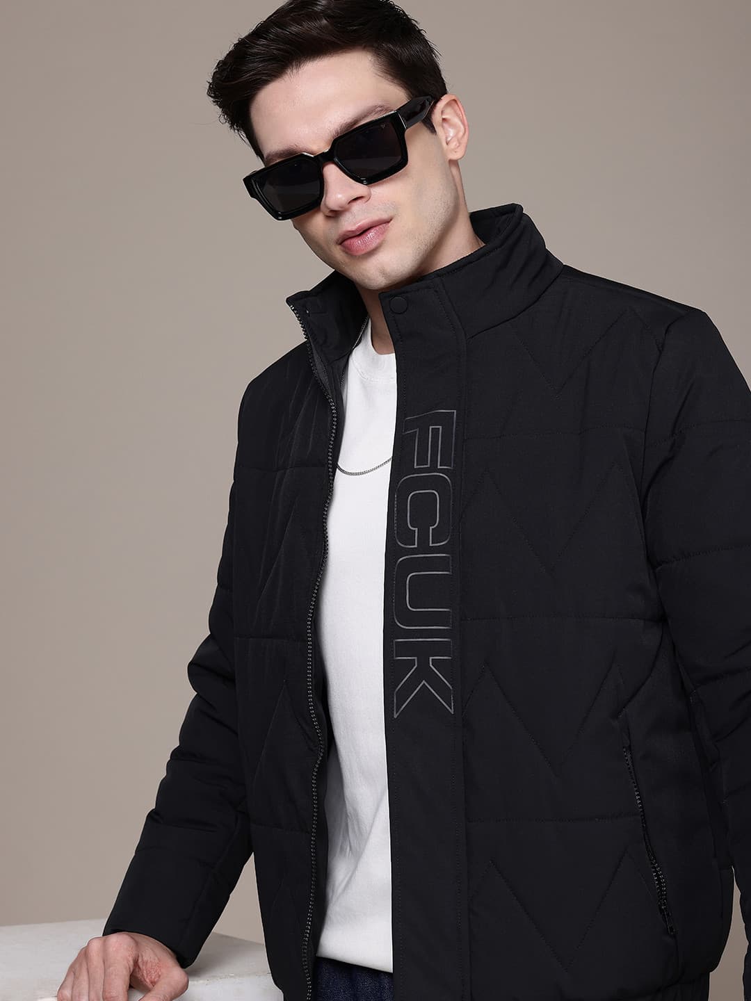FCUK Men Brand Logo Printed Detailed Puffer Jacket